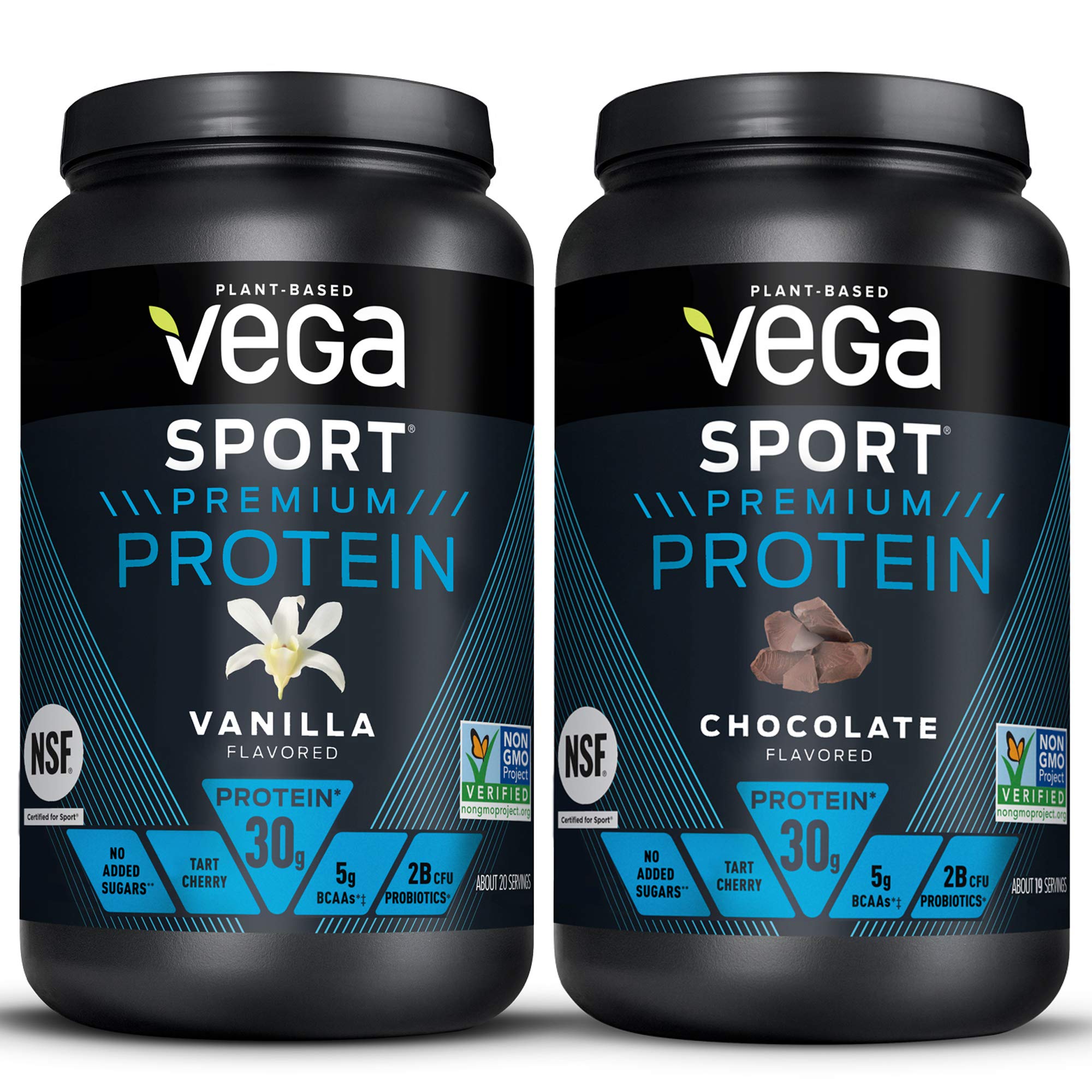 Vega Sport Premium Plant-Based Protein Powder Bundle - Chocolate & Vanilla Flavors | Vegan, Keto, Gluten-Free, Dairy-Free with BCAA | Post-Workout Recovery & Muscle Building Supplement for Athletes & Fitness Enthusiasts
