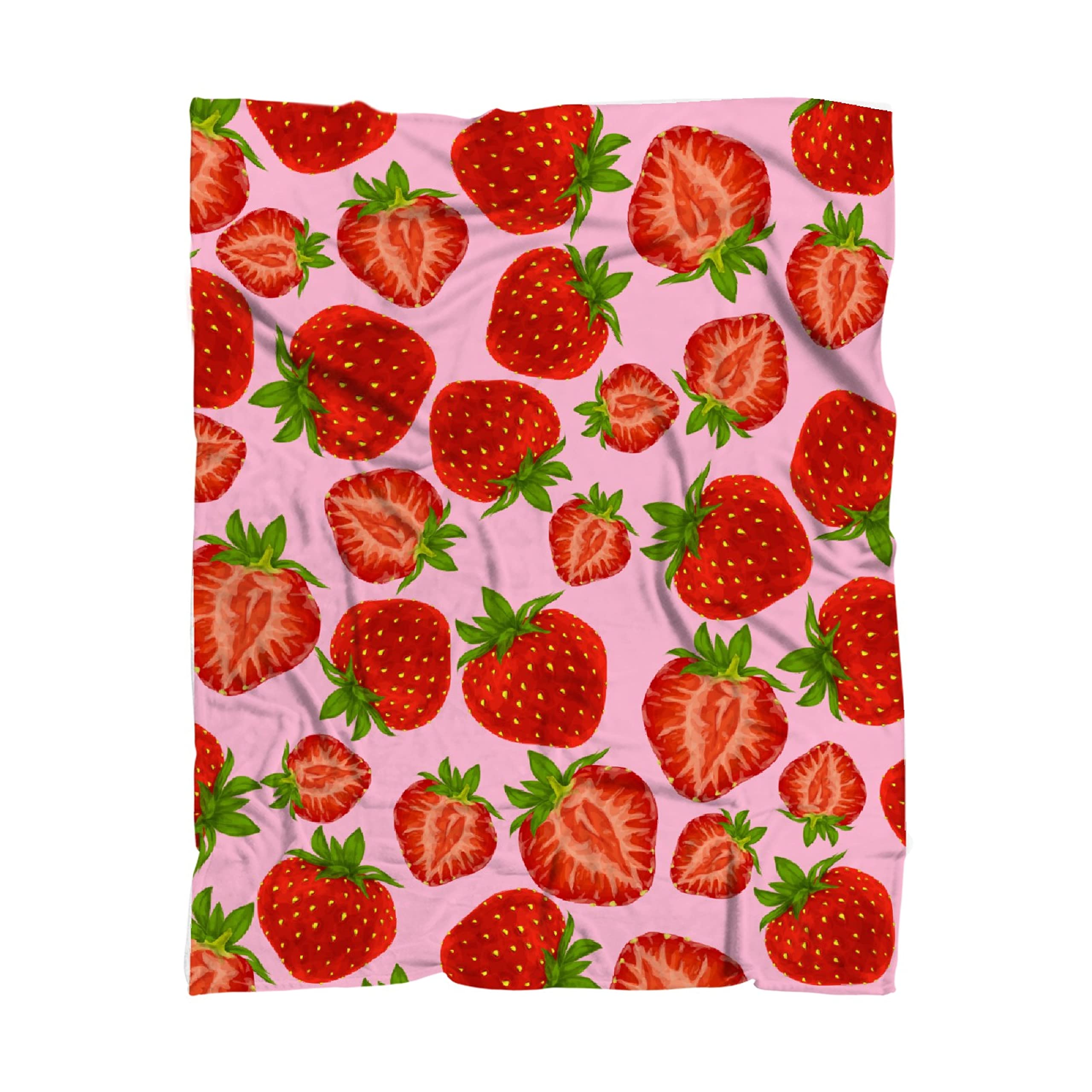 Soft Warm Cozy Fleece Flannel Strawberry Blanket Throw for Girls, Kids & Adults - 120