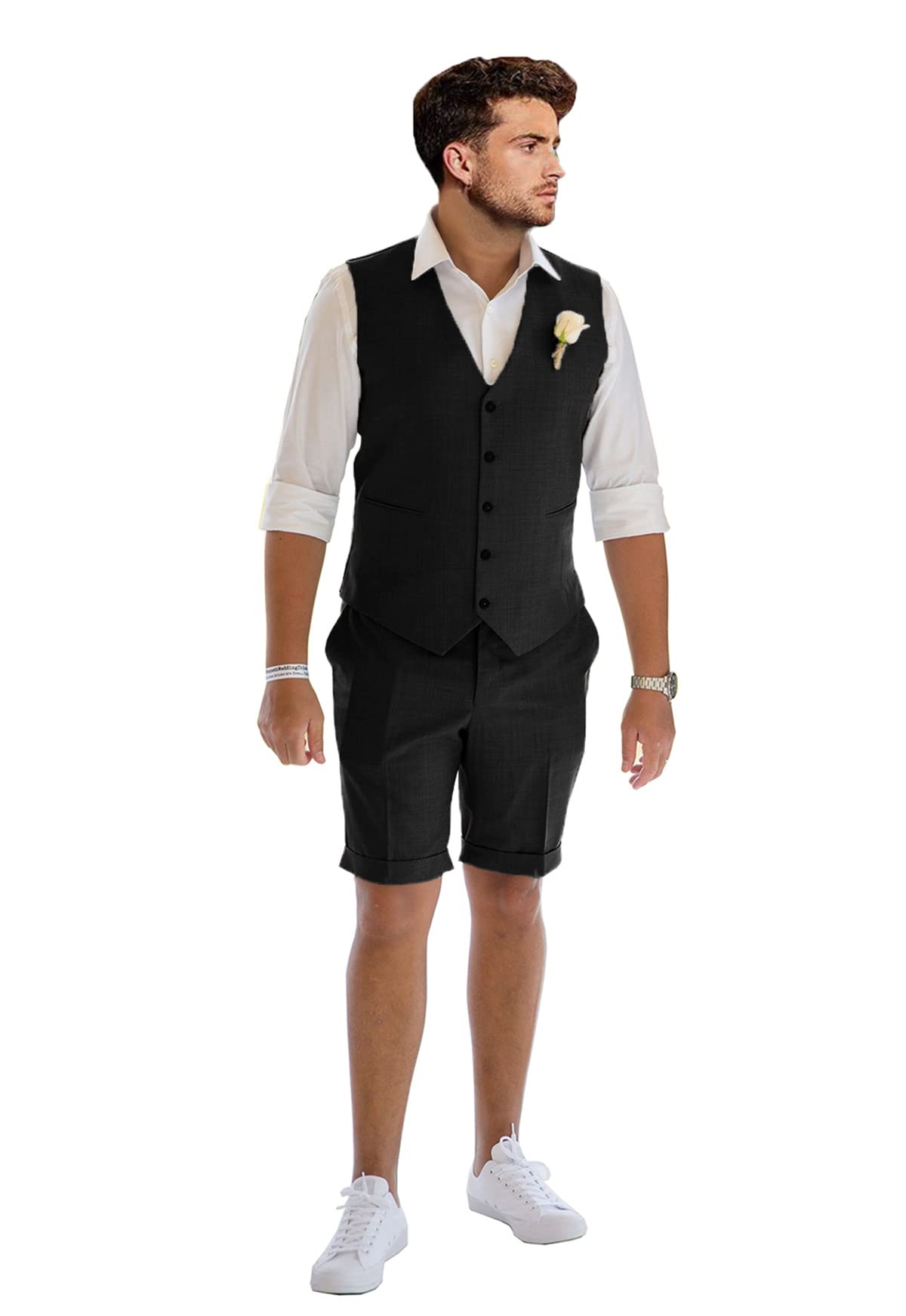 Men's 2-Piece Linen Suit Set - Slim Fit Summer Beach Wedding Suit with Vest & Short Pants | Breathable Casual Outfit for Groomsmen, Beach Parties & Tropical Vacations