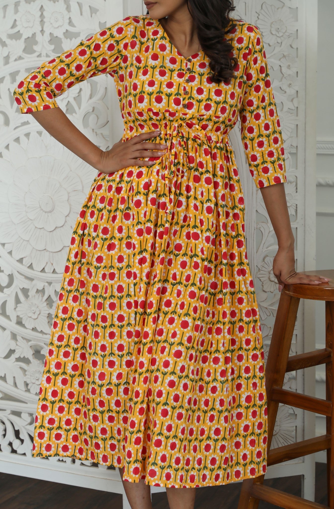 Aurora Azofree Handblock Printed Pure Cotton Dress - Eco-Friendly & Comfortable for Casual Wear, Summer Outfits, and Boho Fashion