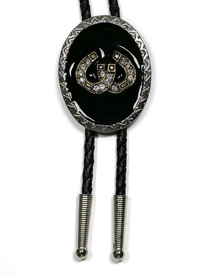 Fashionwest 1708S Crystal Gold Horseshoe Oval Western Bolo Tie for Men - Elegant Western Style Accessory for Cowboy, Rodeo, and Country Music Events