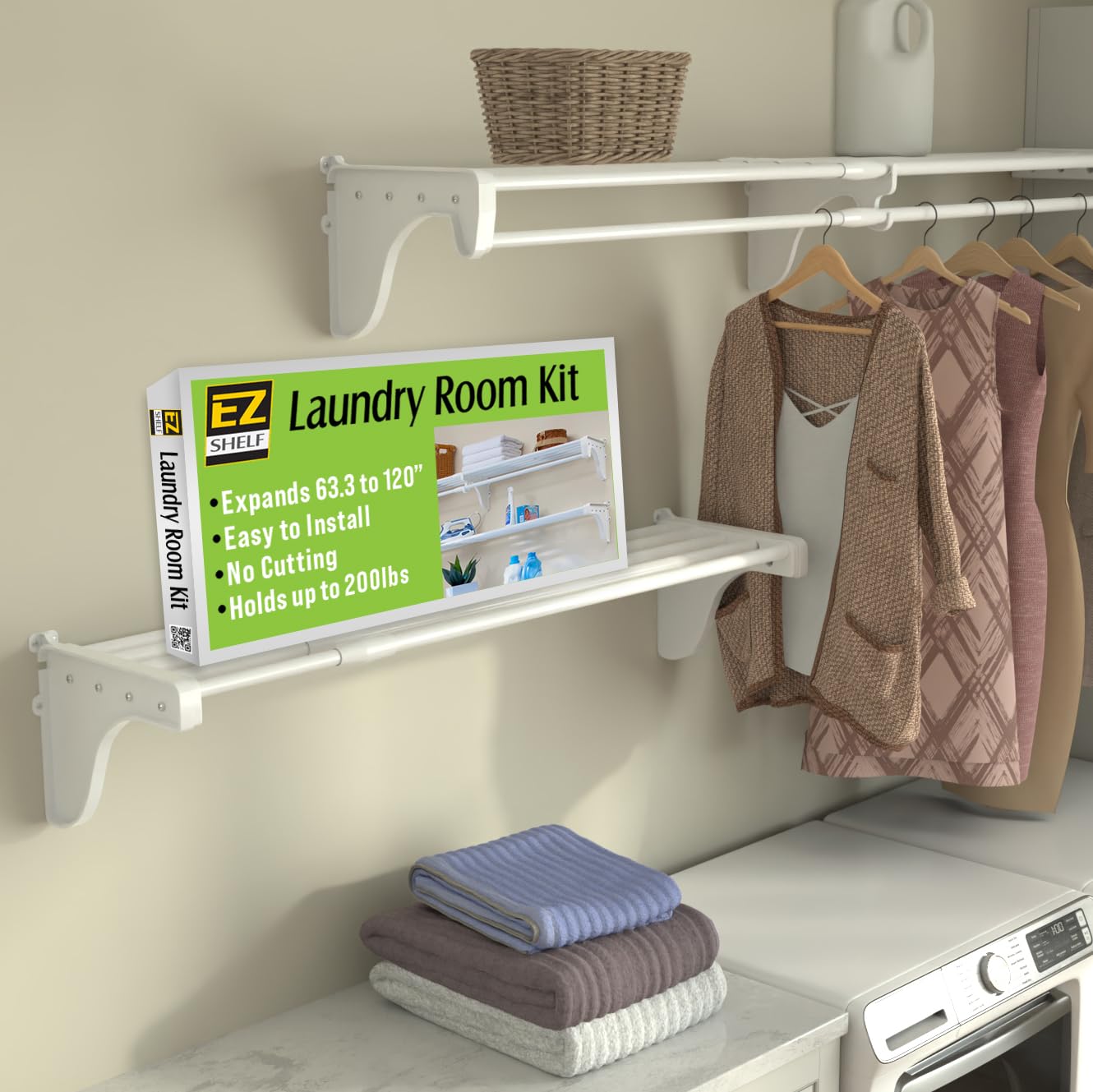 EZ Shelf Laundry Room Shelves Over Washer and Dryer - Adjustable 63.3