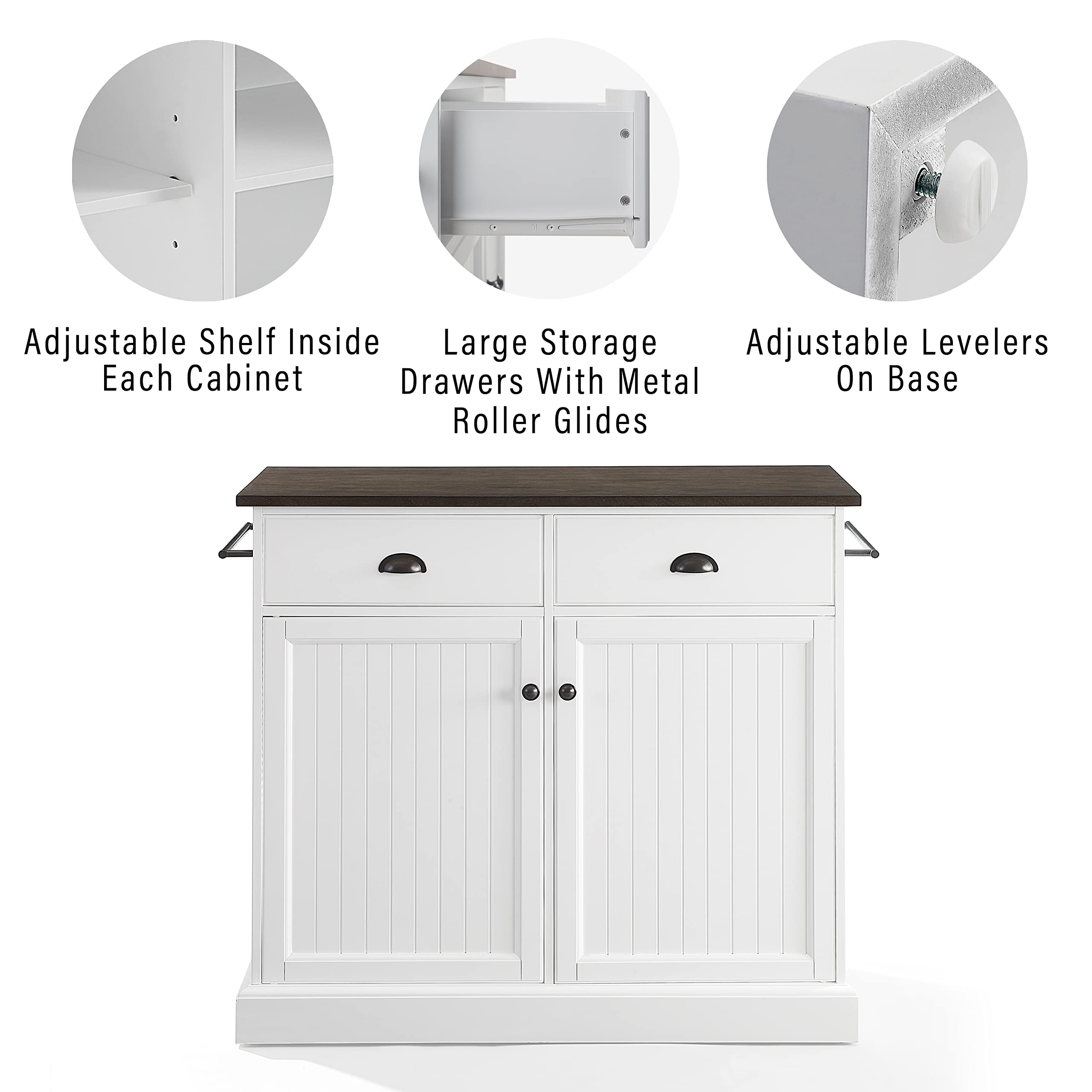 Crosley Shoreline White Kitchen Island with Shelves & Drawers - Microwave Stand, Coffee Bar Station for Small Spaces - Perfect for Apartments, Condos & Compact Kitchens