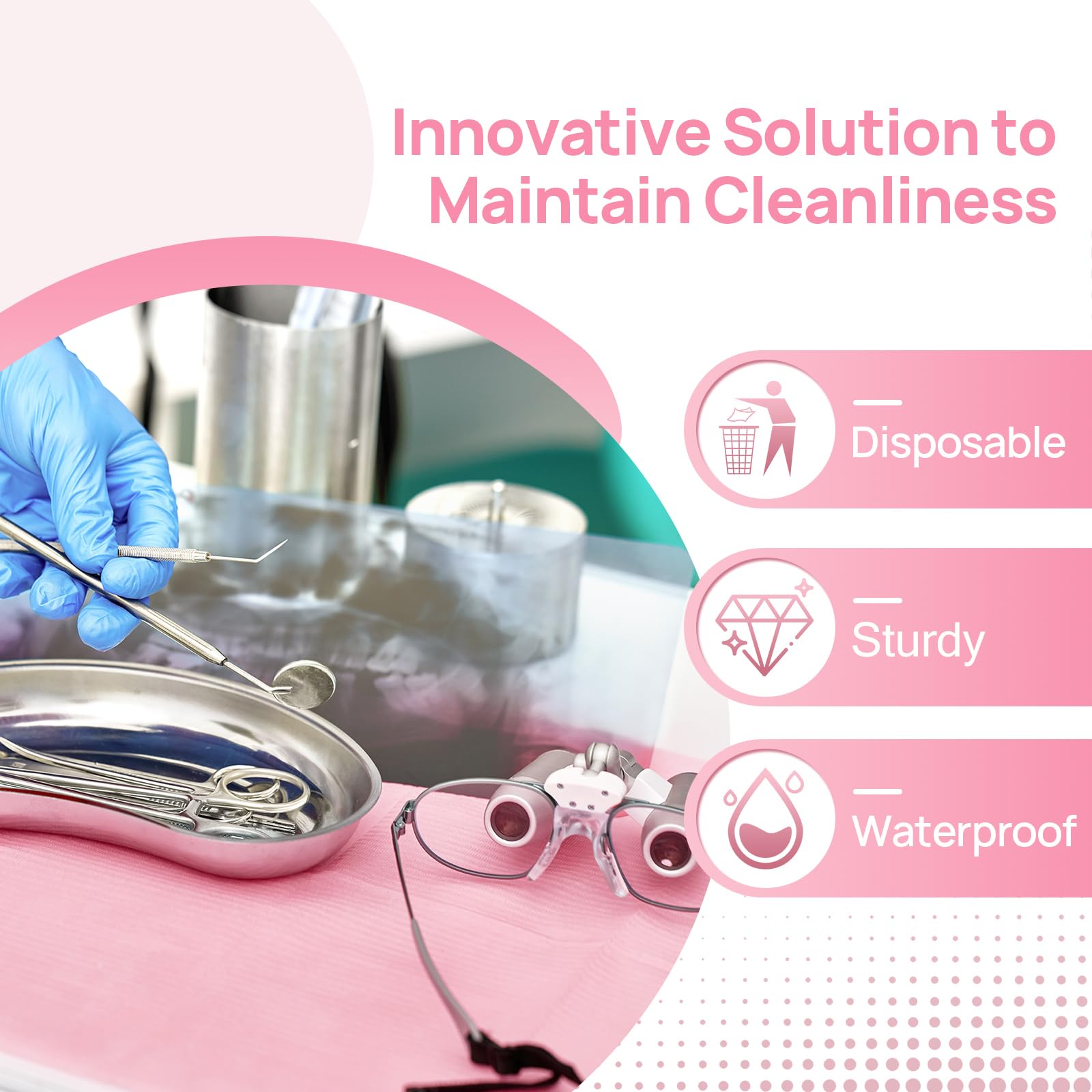 JMU 2500 Disposable Dental Bibs - 2-Ply Tissue & 1-Ply Film, Pink Dental Patient Bibs, 13