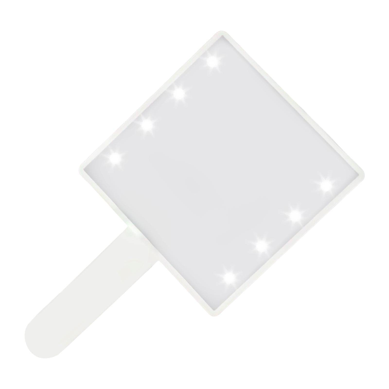 Shamjina Makeup Mirror with Light - Compact Handheld Mirror for Women & Girls, Portable Travel Cosmetic Mirror with Handle - Perfect for Travel, Salon, Home & On-the-Go Touch Ups (White)