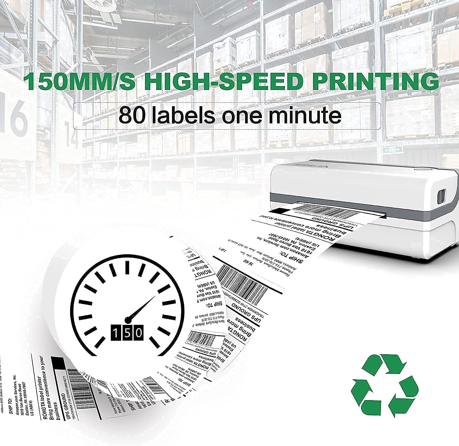 Rongta RP420 4x6 Thermal Shipping Label Printer - Commercial Desktop Barcode Printer for Small Business | Compatible with Amazon, USPS, Canada Post, eBay, Etsy, Shopify | Perfect for E-commerce Packaging & Warehouse Labeling