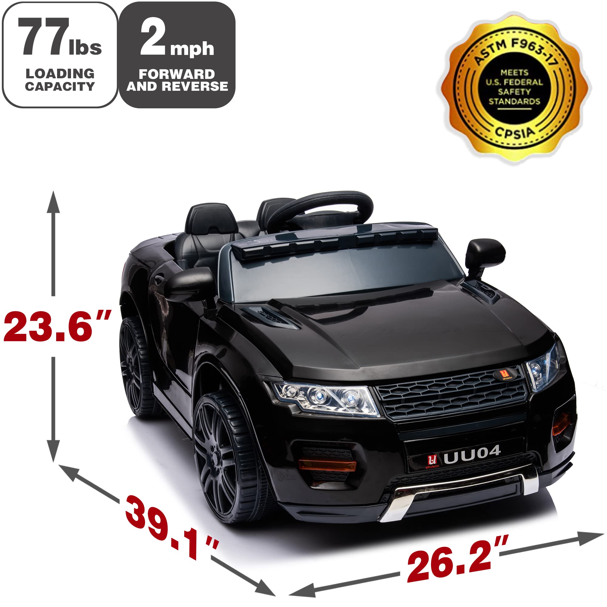 12V Kids Ride On Car - Battery Powered Electric Toy Car with Remote Control & Music - Perfect for Indoor & Outdoor Play (Black)