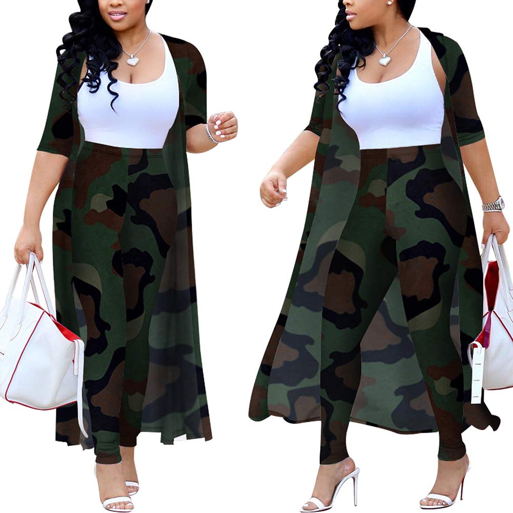 Women's Printed Long Cardigan 2-Piece Outfit Set with Long Sleeve Coat & Trousers | Stylish Fall/Winter Fashion for Work, Date Night & Casual Wear