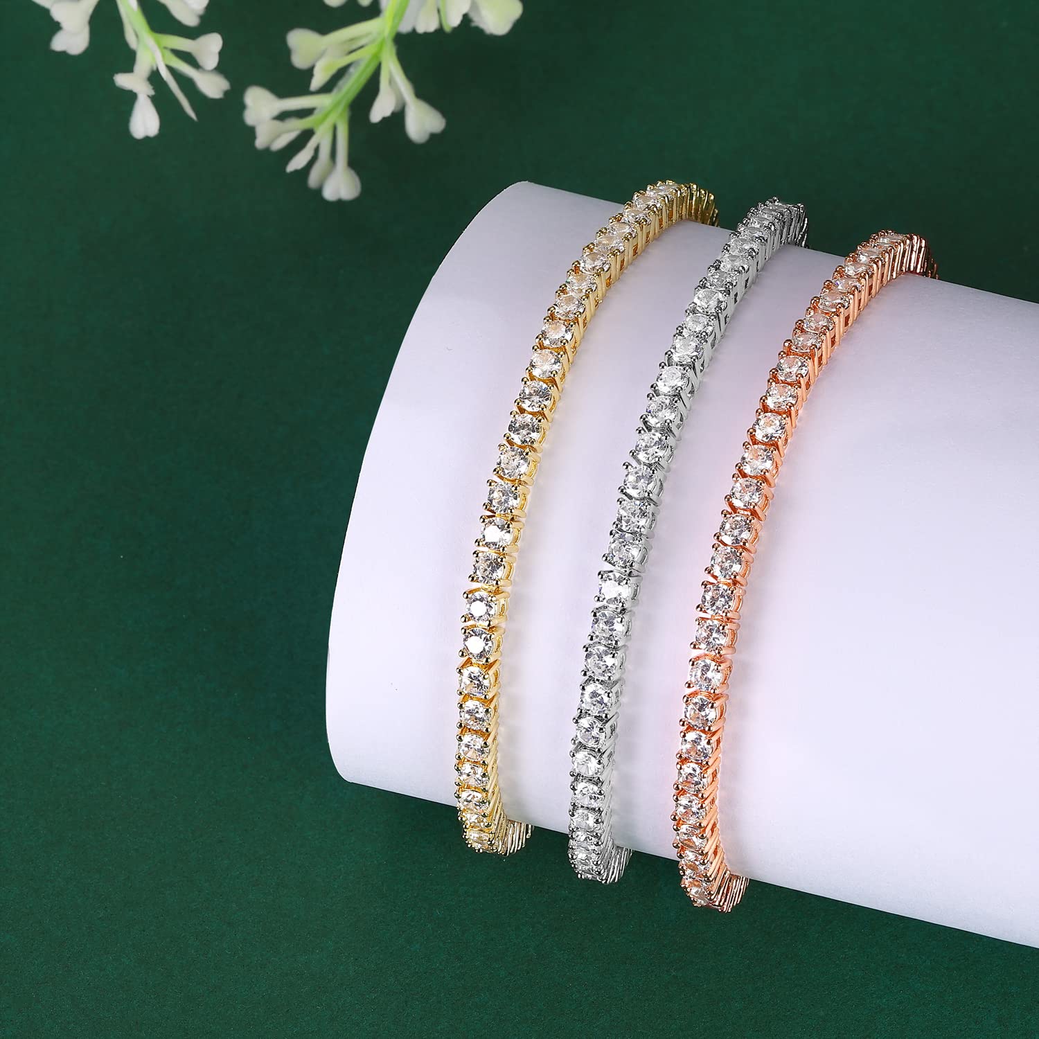 3MM Cubic Zirconia Tennis Bracelet for Women - Sterling Silver CZ Bracelet (6.5-7.5 Inches Adjustable) | Elegant Jewelry Gift for Wedding, Anniversary & Special Occasions