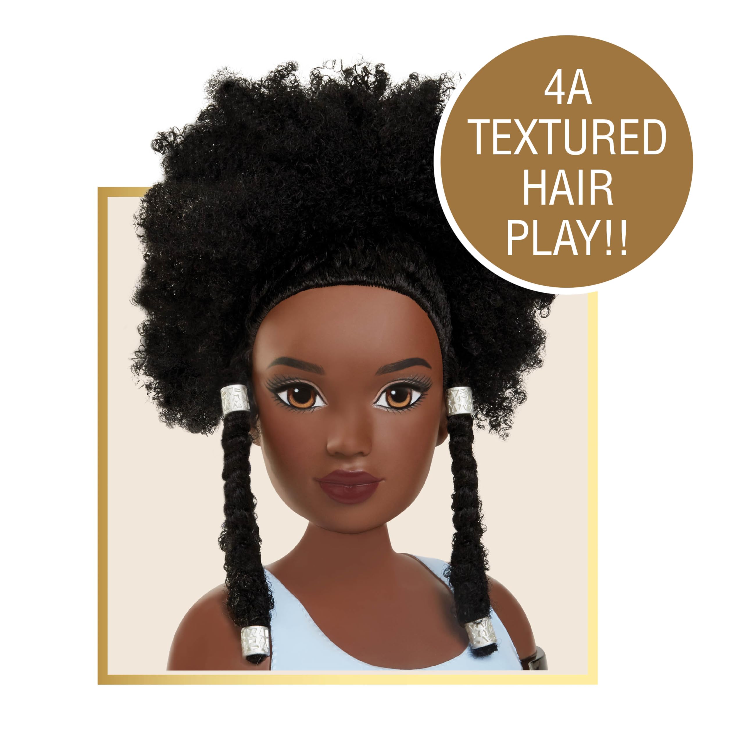 Liya Platinum Crown and Coils Fashion Styling Head with 4A Textured Hair - 19 Natural Hair Accessories for Braiding, Twisting & Styling Practice | Perfect for Salon Training, Cosmetology Students & DIY Hairstyling at Home