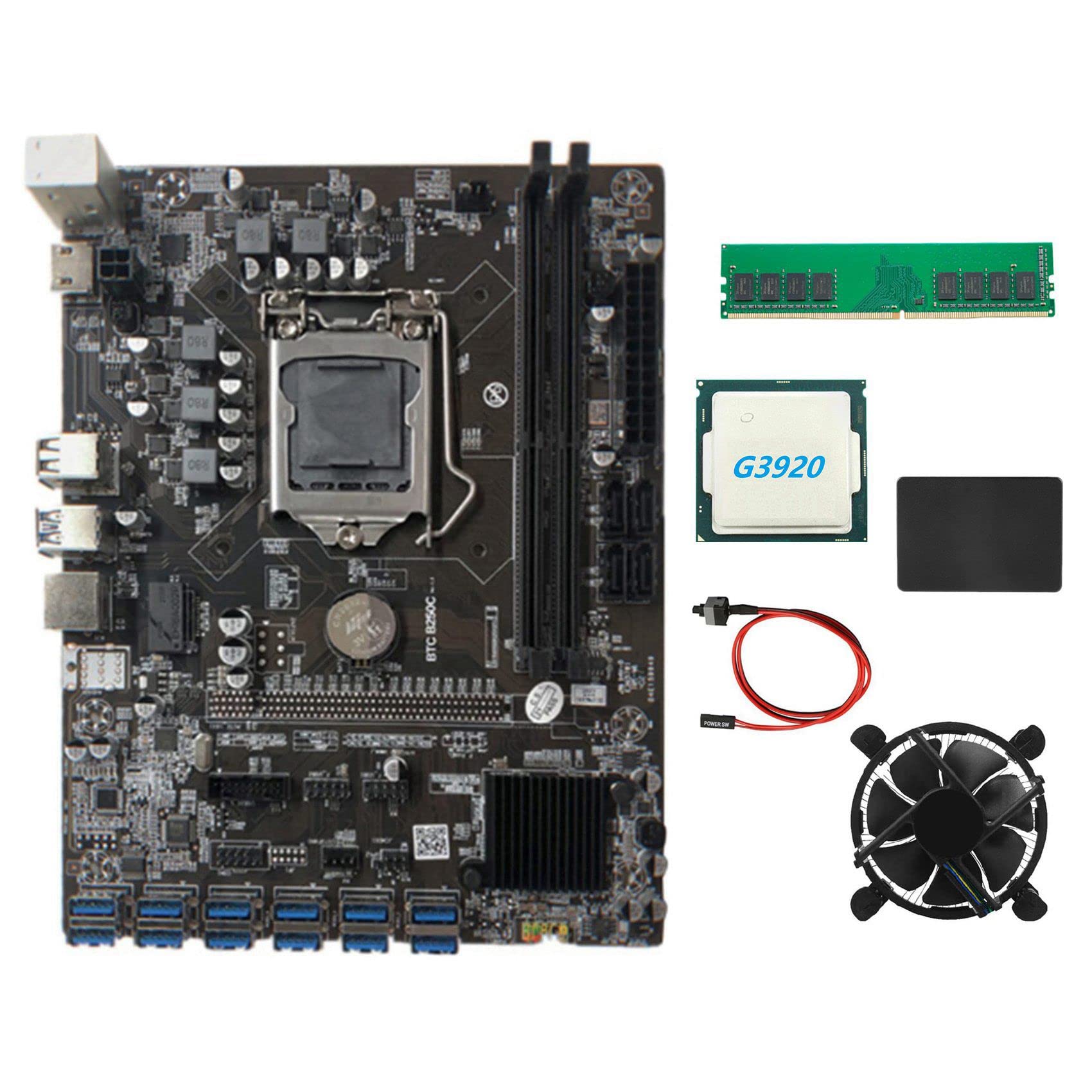 Coasta B250C BTC Miner with G3920/G3930 CPU, Fan, DDR4 4GB 2666MHz RAM & 128GB SSD - Includes 12x PCIe to USB 3.0 Card Slot - Perfect for Bitcoin Mining Rigs & Cryptocurrency Mining Setup