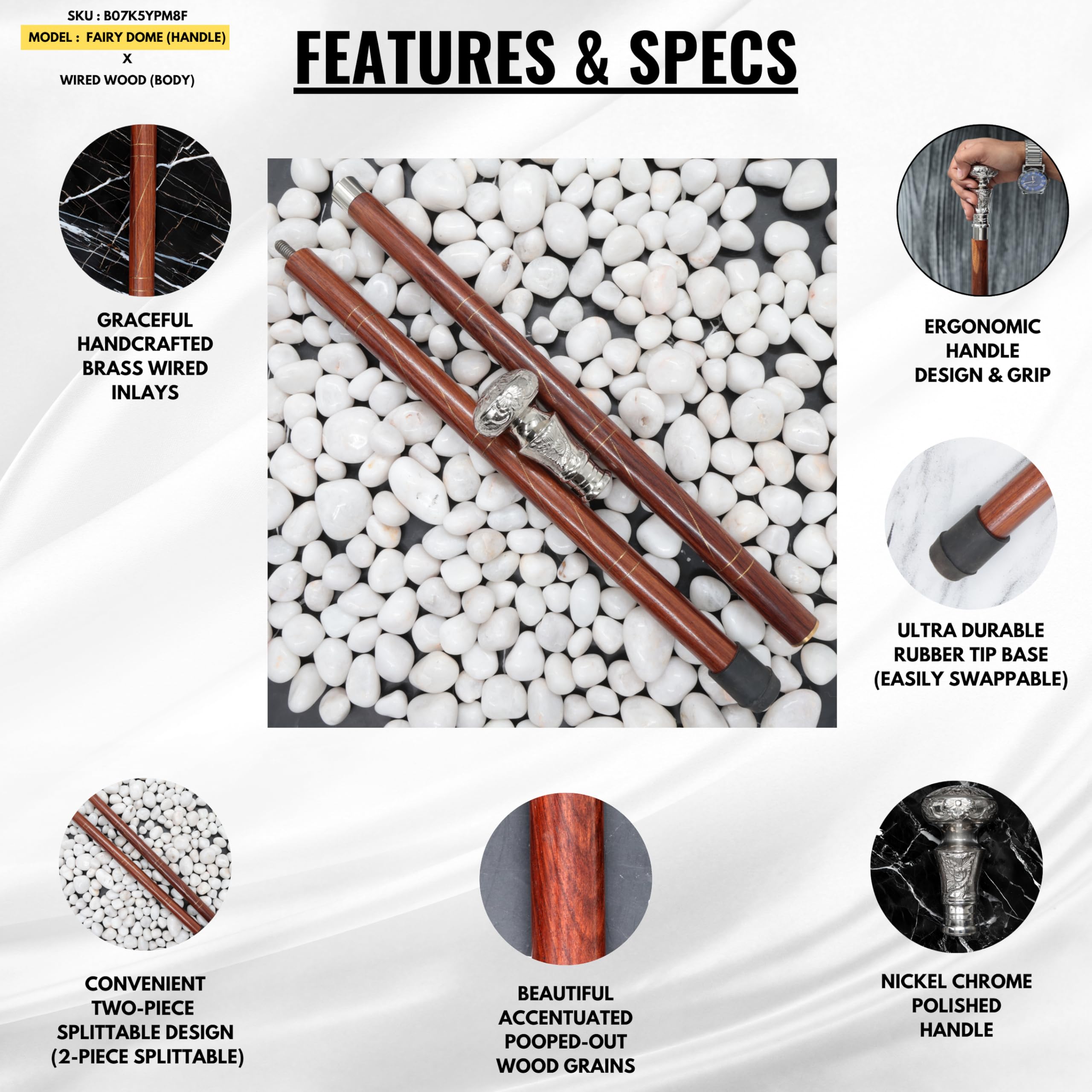 Premium Aluminum & Brass Rosewood Walking Cane - Elegant Full-Size Walking Stick for Men & Women - Perfect for Hiking, Fashion Accessory & Elderly Support