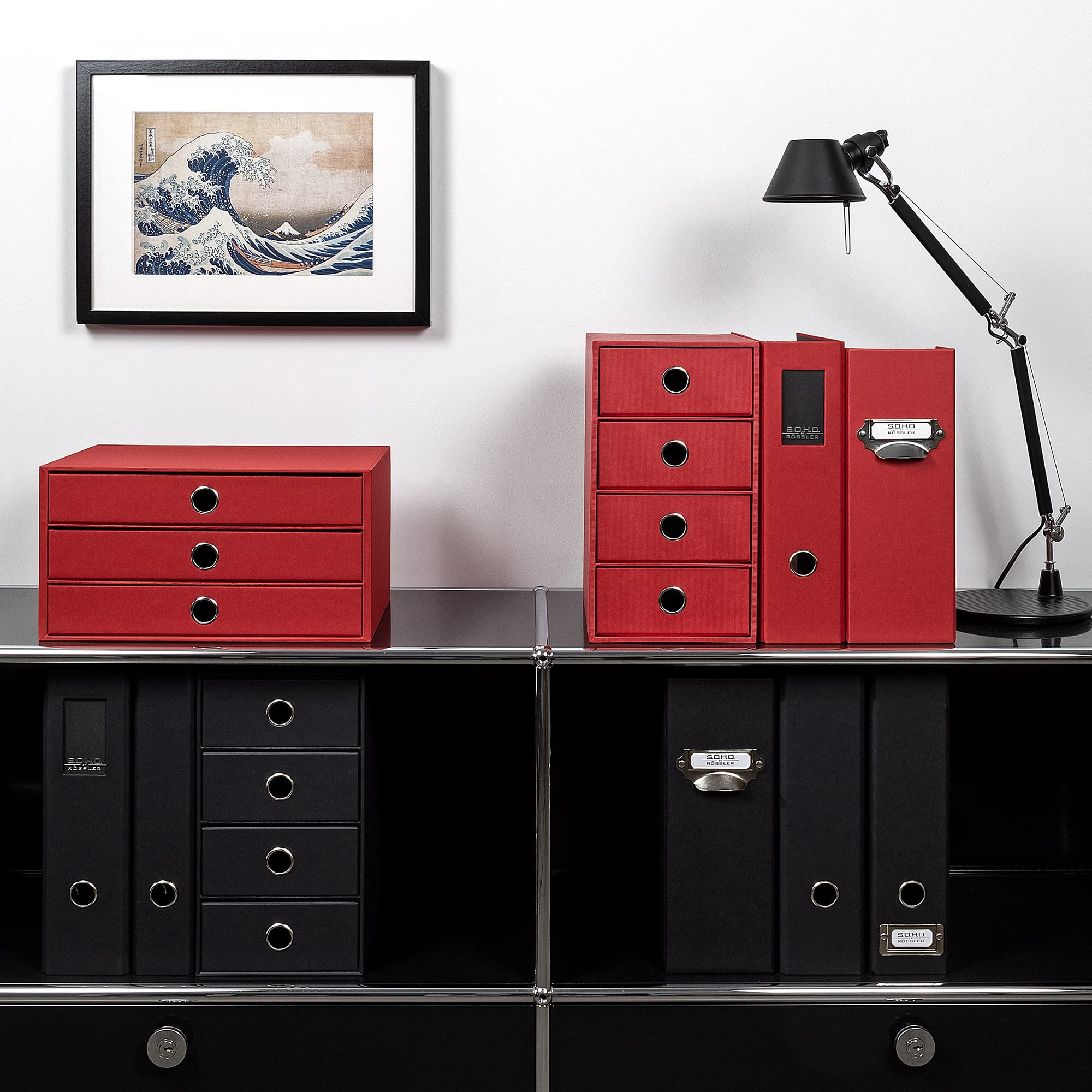 Rössler SOHO 3-Drawer A4 File Storage Box - Red | Office Organization & Document Filing Solution for Home or Business