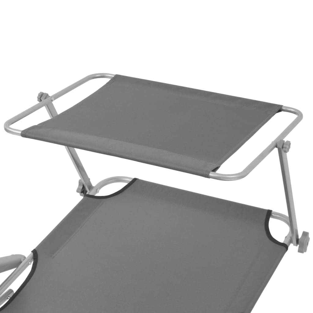 Premium Folding Chaise Lounge Chair for Outdoor - Adjustable Backrest & Canopy - Steel Gray Sun Lounger for Pool, Beach, Patio, Backyard, Deck | Perfect for Relaxing, Sunbathing & Outdoor Lounging