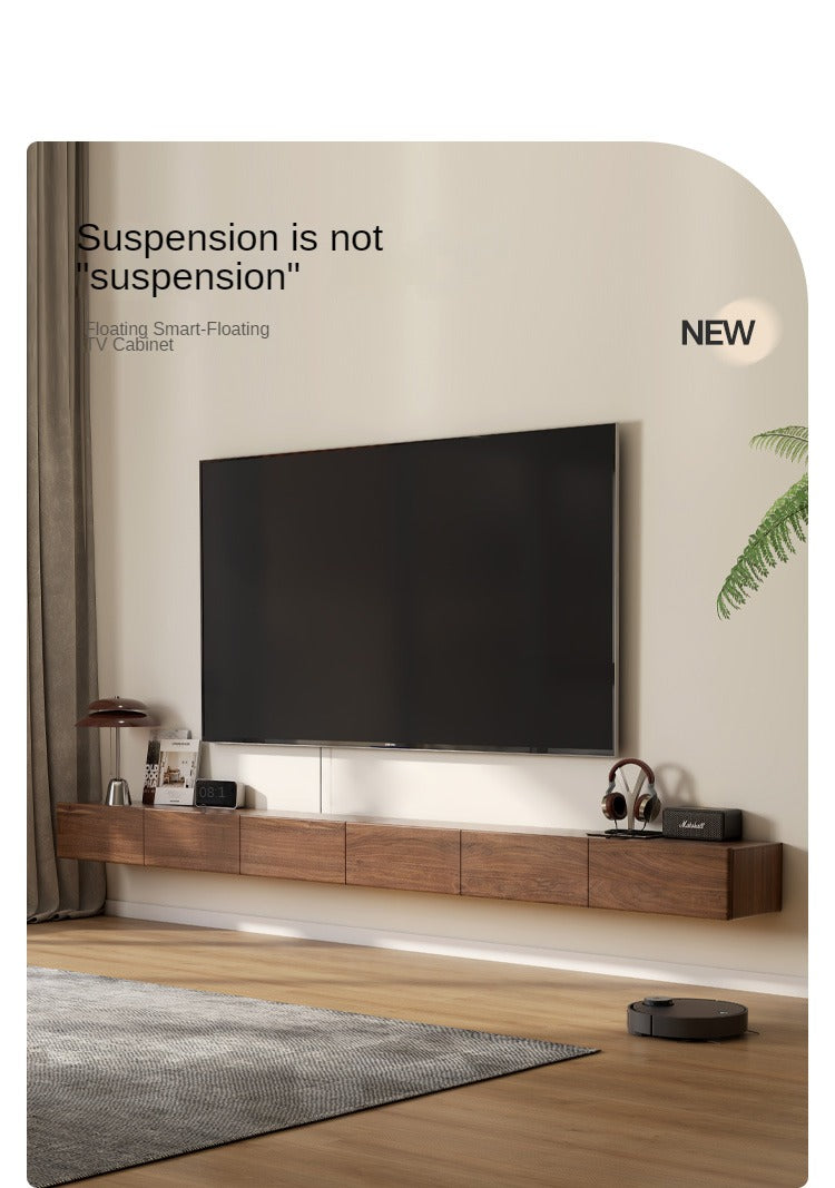 Black Walnut Solid Wood Floating TV Stand - Wall Mounted Entertainment Center for Living Room, Bedroom & Home Theater