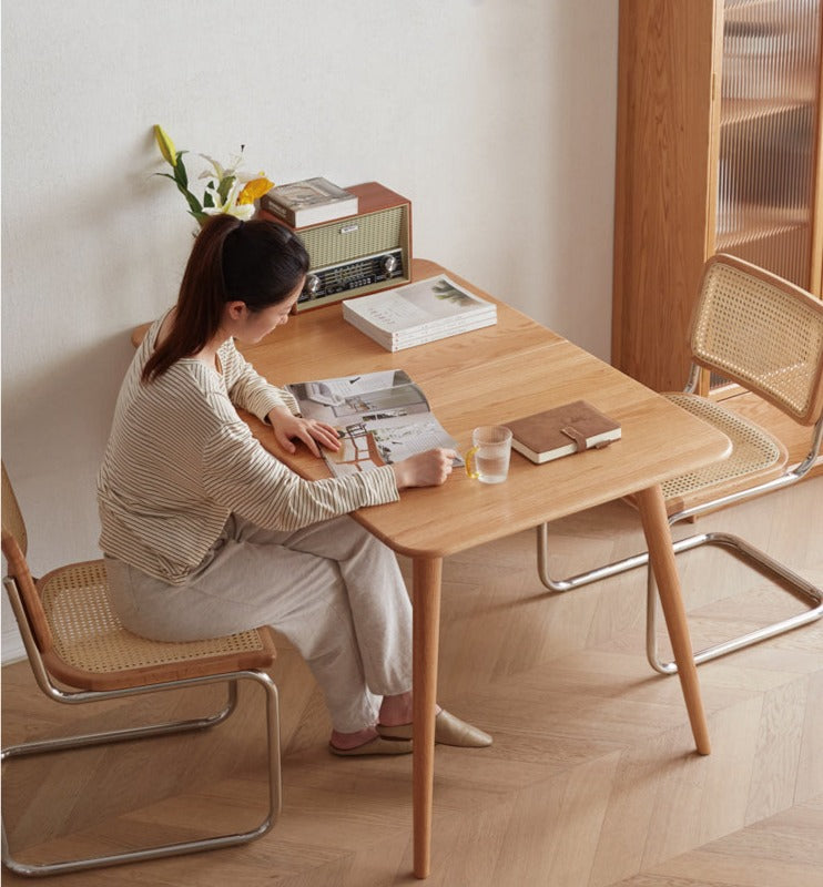Solid Oak Wood Extendable Folding Dining Table - Space Saving Expandable Table for Small Spaces, Kitchen, Dining Room & Apartment Living