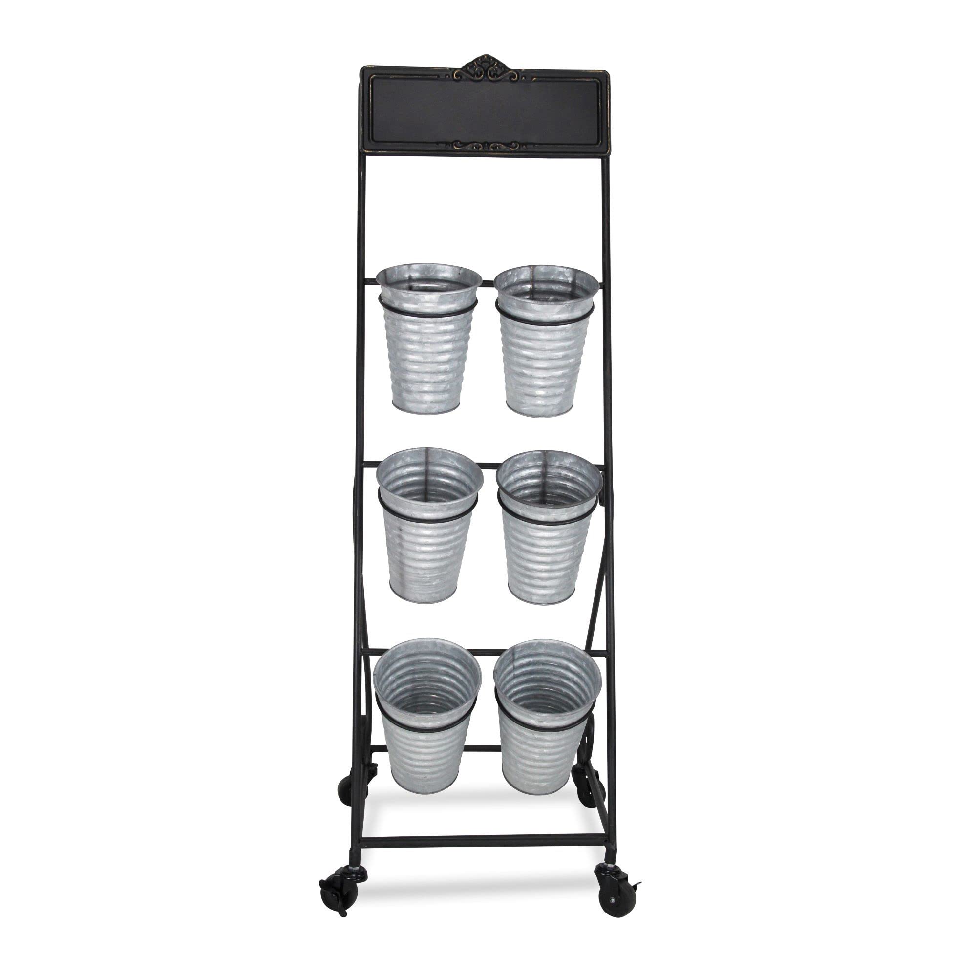 Cheung's 6-Tier Rolling Cart with Removable Metal Pots & Chalkboard Plant Stand - 15.25