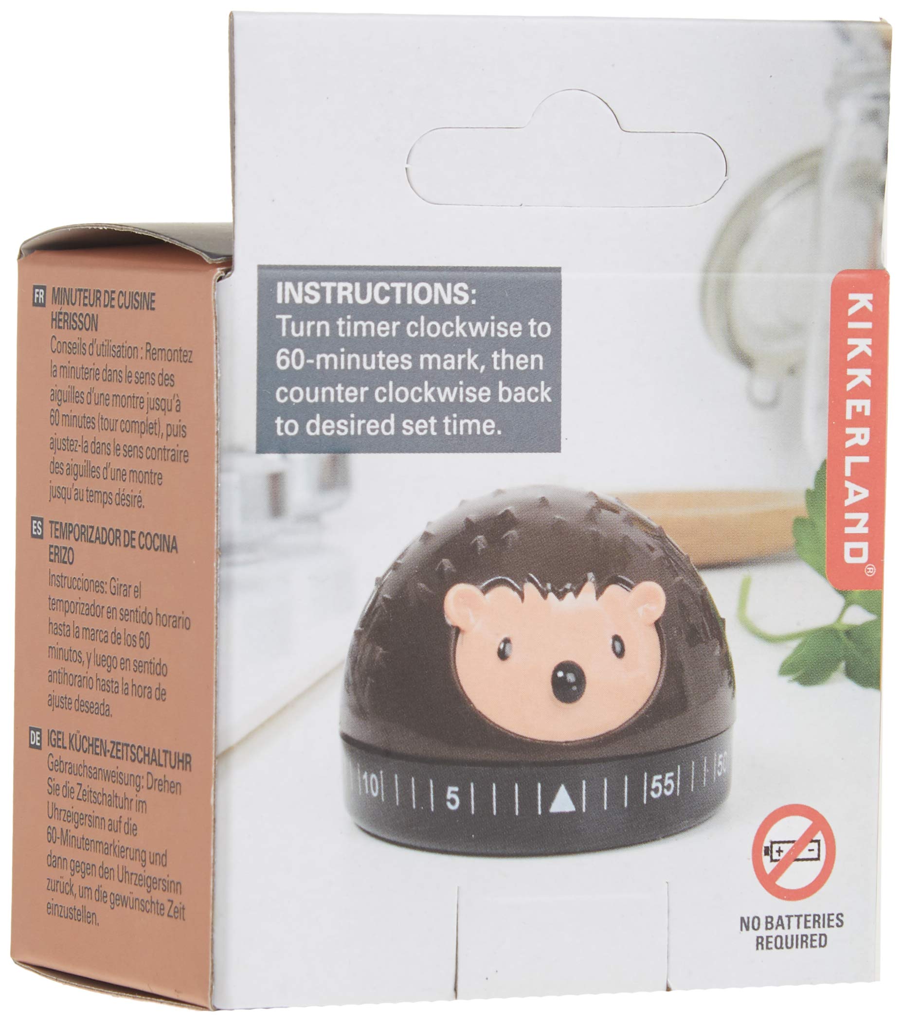 Kikkerland Hedgehog 60-Minute Kitchen Timer - Brown Mechanical Egg Timer for Baking, Cooking, and Classroom Use