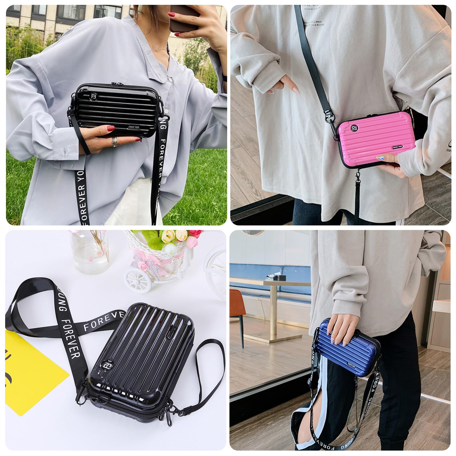 Stylish Mini Suitcase Crossbody Bag - Plastic Travel Cosmetic Purse with 2 Adjustable Straps | Perfect for Travel, Parties & Daily Use