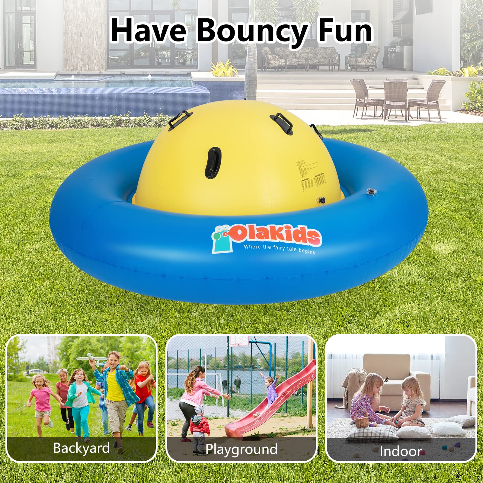 OLAKIDS 8FT Inflatable Dome Rocker Bouncer for Kids - Giant Outdoor Roll & Play Seesaw with 6 Secure Handles (Supports Up to 250 LBS) - Perfect for Backyard, Birthday Parties, and Indoor Playrooms