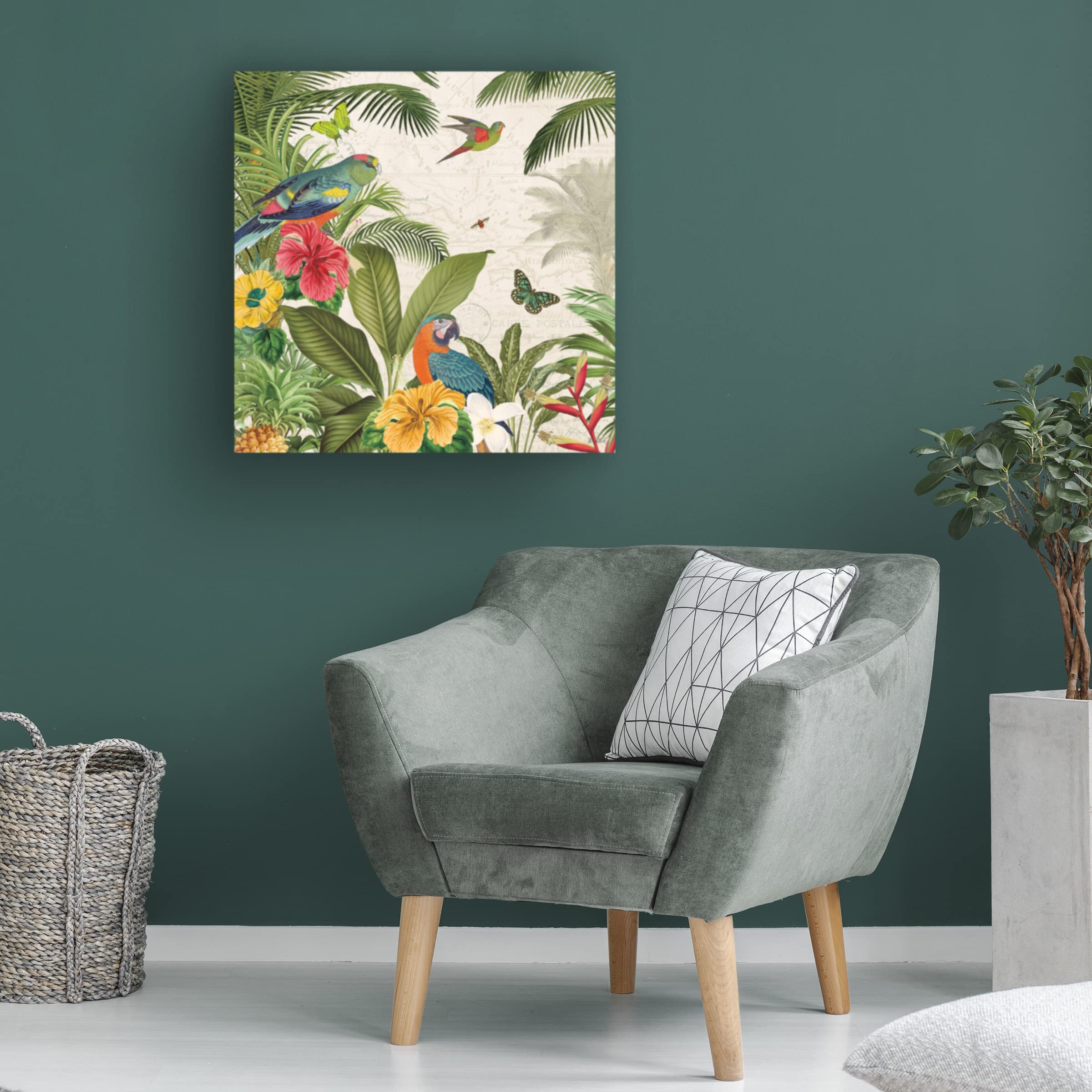 Katie Pertiet 'Parrot Paradise II' Canvas Wall Art Print - Tropical Bird Painting for Living Room, Bedroom & Office Decor