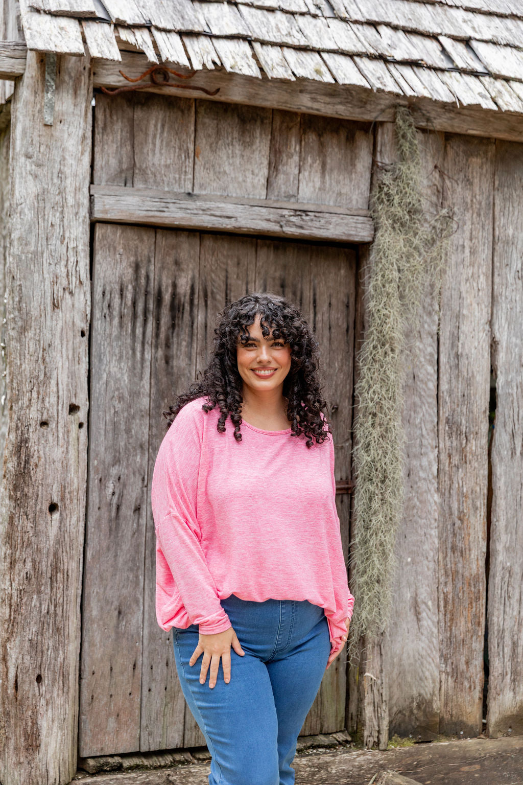 Women's Harlow Knit Top in Pink Marl - Soft Casual Sweater for Everyday Wear & Layering