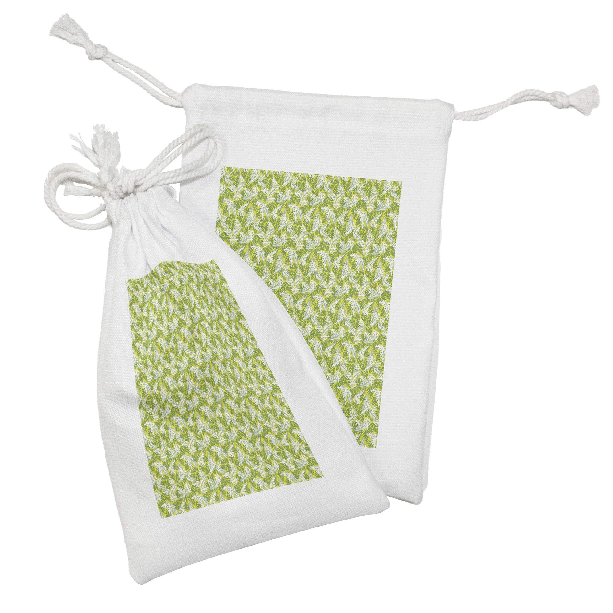 Ambesonne Exotic Fabric Pouch Set of 2 - Tropical Hawaiian Leaf Design Drawstring Bags for Toiletries, Masks & Party Favors (9