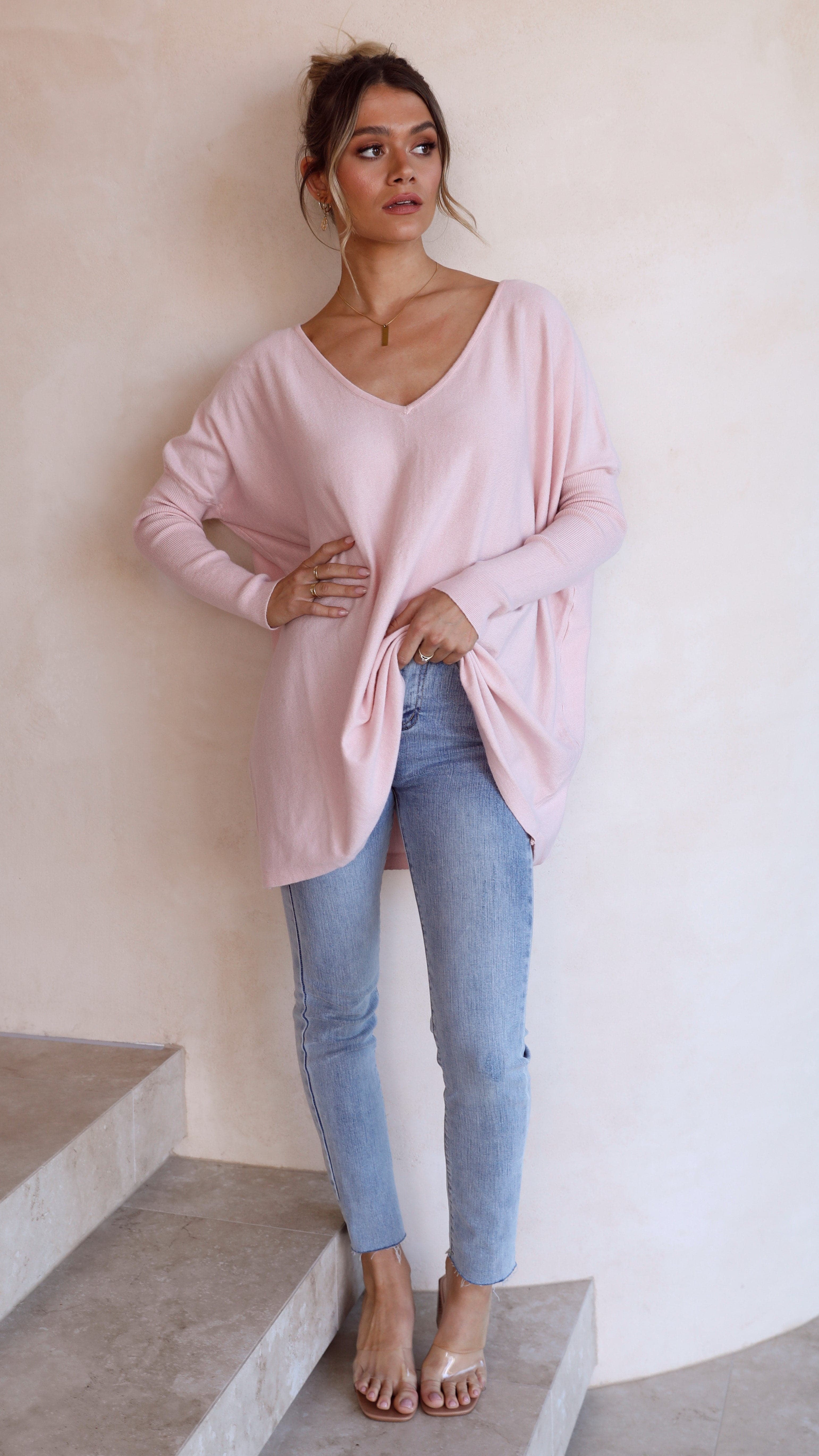 Amalia Knit Top for Women - Soft Blush Pink Casual T-Shirt | Perfect for Everyday Wear, Layering & Office Outfits