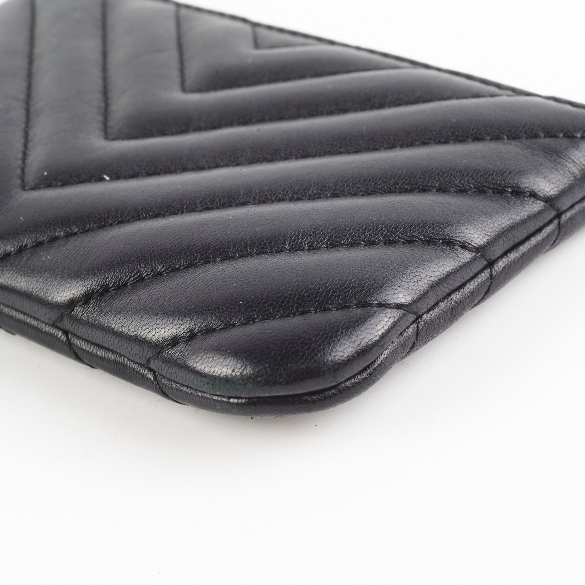 Chanel Small Chevron Black O Case - Luxury Leather Wallet for Women | Perfect for Everyday Use, Travel & Gifting
