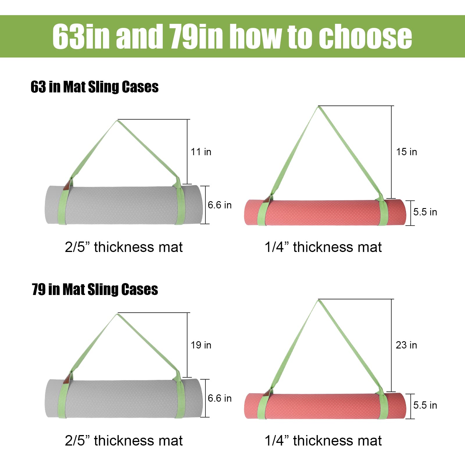 HiinHerse Yoga Mat Strap - 63 Inch Non-Slip Yoga Mat Holder & Carrier for Yoga, Pilates, Gym, and Travel (Smoothie Green) - Perfect for On-the-Go Fitness Enthusiasts