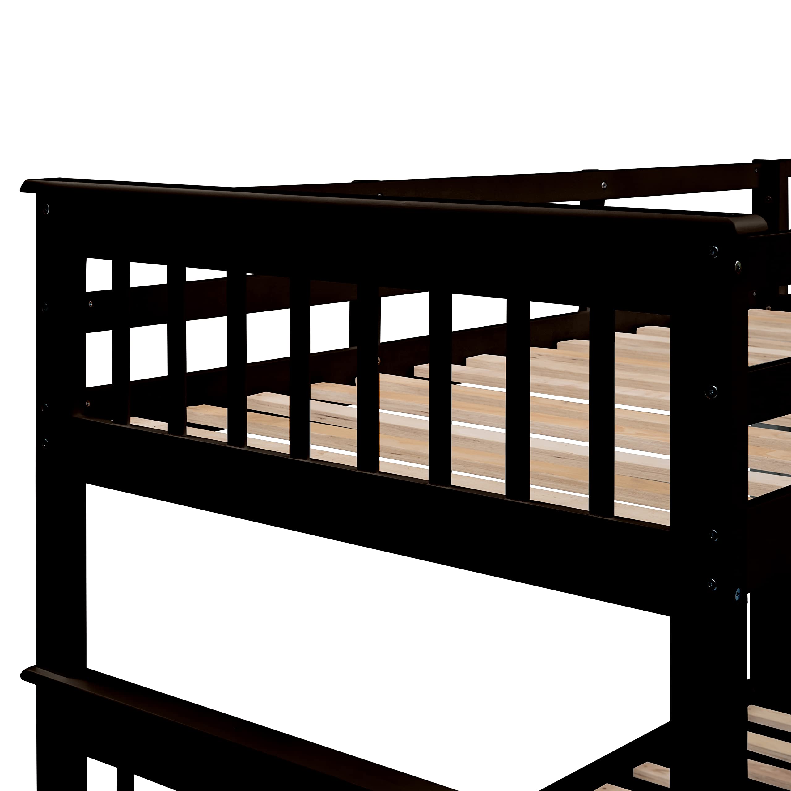 Twin Over Full Bunk Bed with Trundle & Storage Stairs - Solid Wood Loft Bed with Guard Rail & Shelves for Adults - Space Saving Bedroom, Dorm, Kids Room Furniture (Espresso Finish) - Perfect for Small Spaces, Guest Rooms & Shared Bedrooms