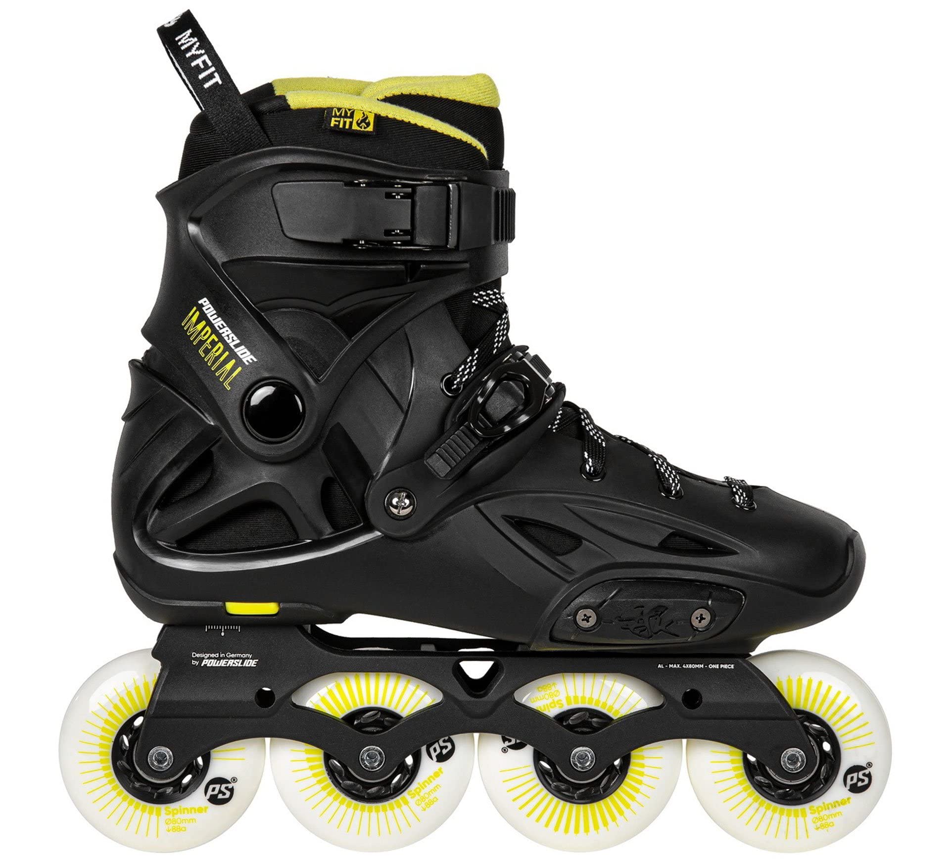 Powerslide Imperial One 80 Aggressive Inline Skates for Men & Women - Black/Yellow - High-Performance Urban & Fitness Skating