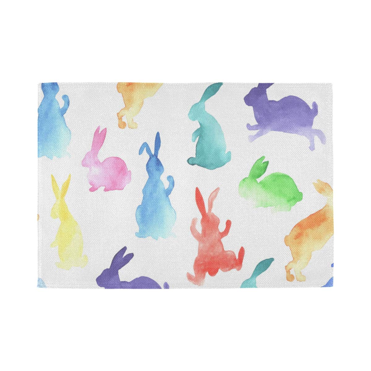 Blueangle Rainbow Watercolor Rabbits Pattern Placemats - Set of 6 Non-Slip Heat Insulation Table Mats for Easter Decorations | Perfect for Holiday Dining, Kitchen Decor & Spring Table Settings