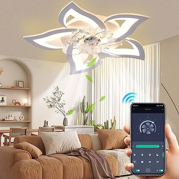 Modern & Quiet Wildcat LED Ceiling Fan with Remote Timer - 50W Flower-Shaped Ceiling Light for Bedroom, Living Room & Office - Energy Efficient Cooling & Stylish Home Decor