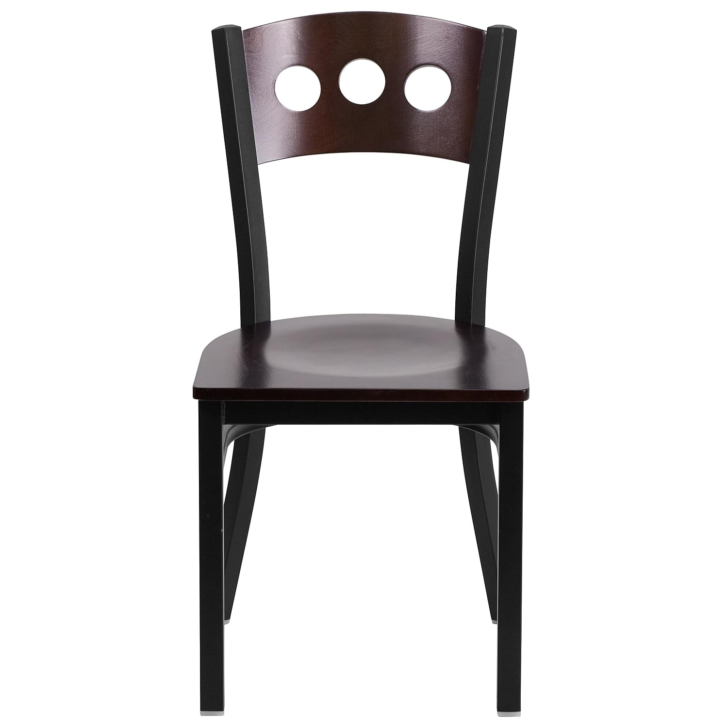 Flash Furniture 2-Pack HERCULES Series Black Metal Restaurant Chairs with 3-Circle Back Design & Walnut Wood Seat - Durable Stackable Dining Chairs for Restaurants, Cafes, and Home Kitchens