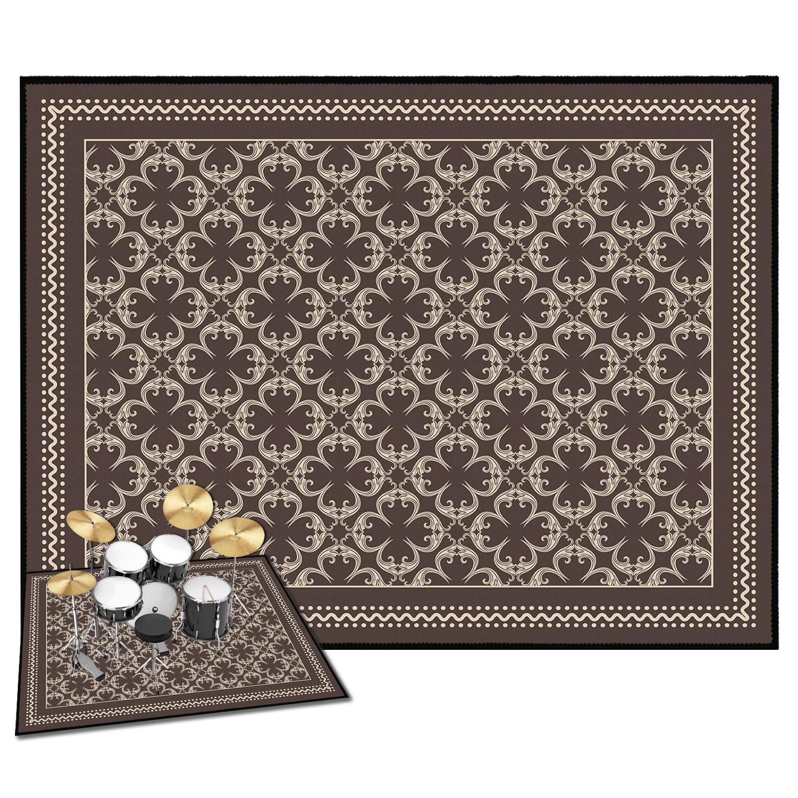 4x6ft Non-Slip Drum Rug with Soundproof Padding - 47x71in Electrical Drum Set Carpet Mat for Professional Drummers | Perfect for Home Studios, Live Performances & Practice Sessions (Brown)