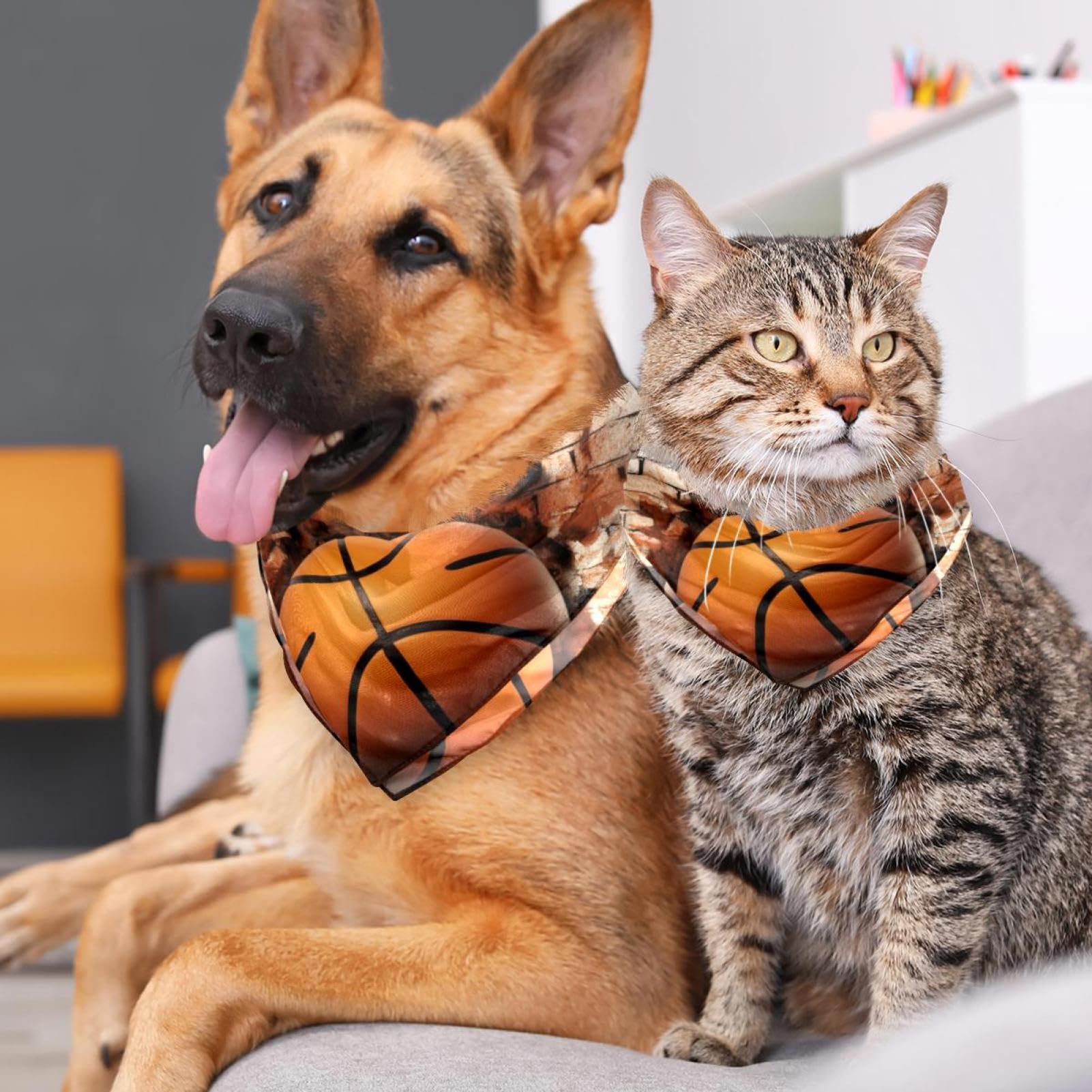 3D Basketball Pattern Dog Bandanas - 2-Piece Set for Small, Medium & Large Dogs & Cats - Pet Scarf & Accessories - Perfect for Pet Parties, Photo Shoots & Outdoor Adventures