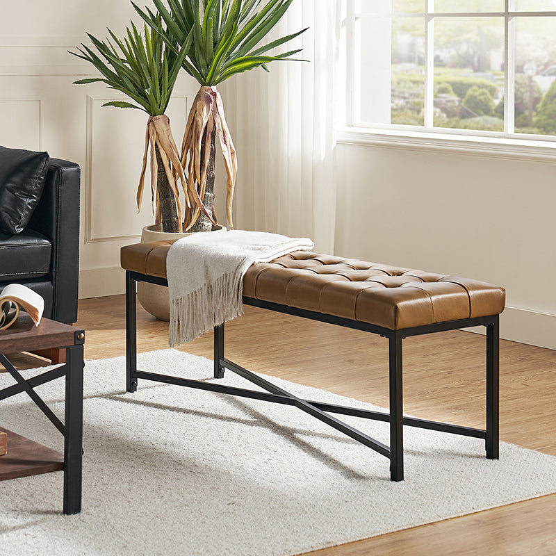 Arnold Versatile Elegance: Genuine Leather Bench with Button Tufted Design - Perfect for Living Room, Bedroom & Entryway Decor