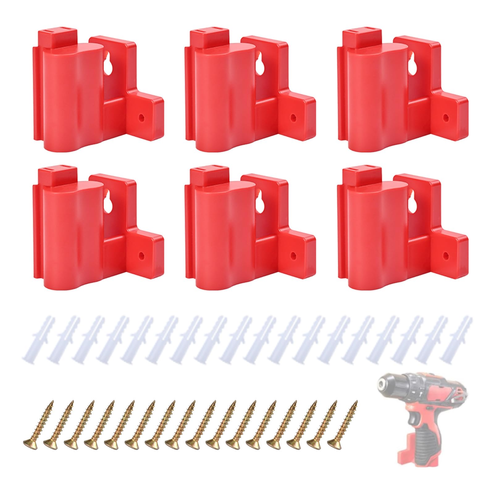 6-Pack Milwaukee M12 12V Drill Tool Holder Wall Mount - Plastic Power Tool Storage Organizer with 18 Screws - Perfect for Garage, Workshop & DIY Tool Organization