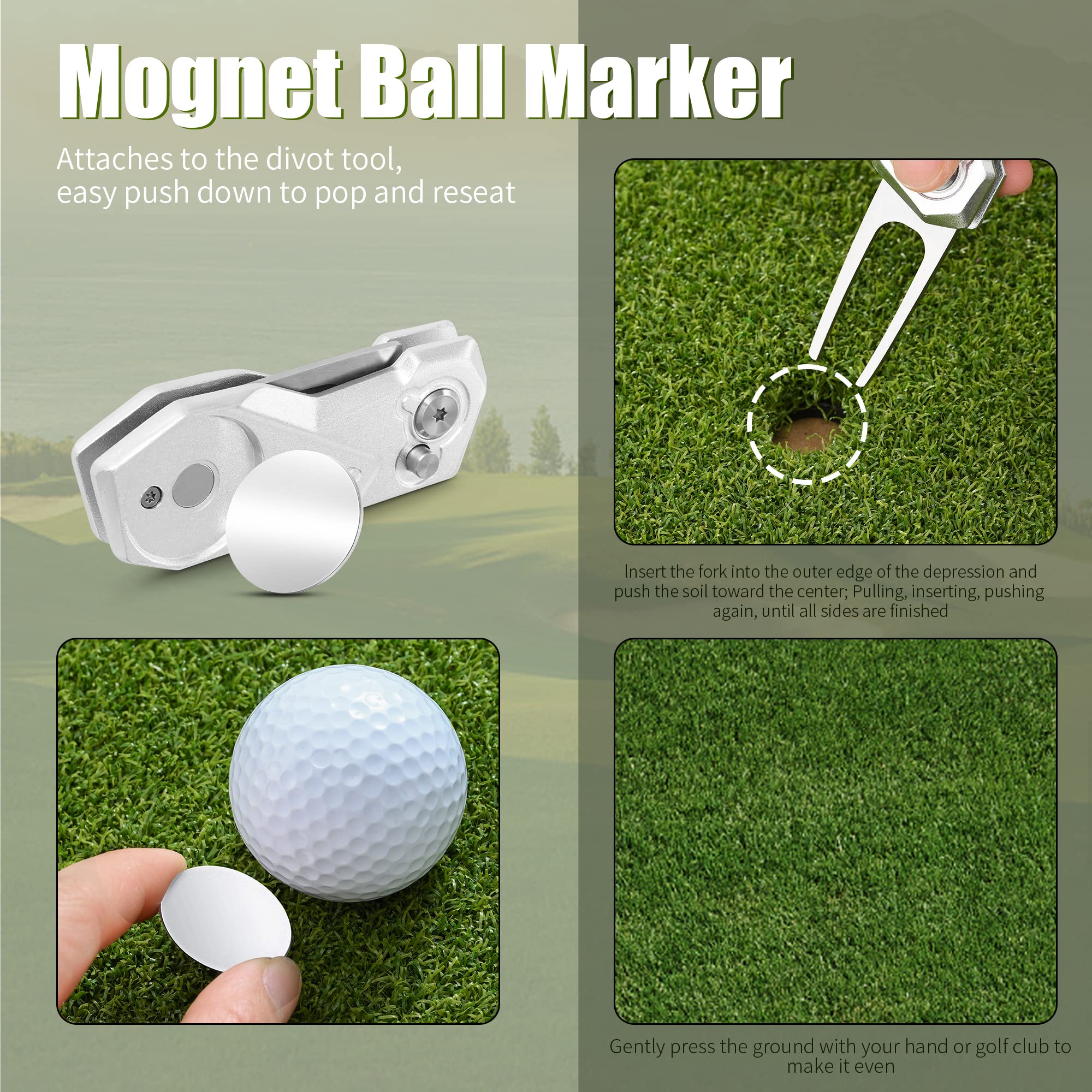 Premium All-Metal Foldable Golf Divot Repair Tool with Magnetic Ball Marker | Pop-Up Button Design | Durable Golf Accessories for Men | Perfect for Course Play & Practice Sessions