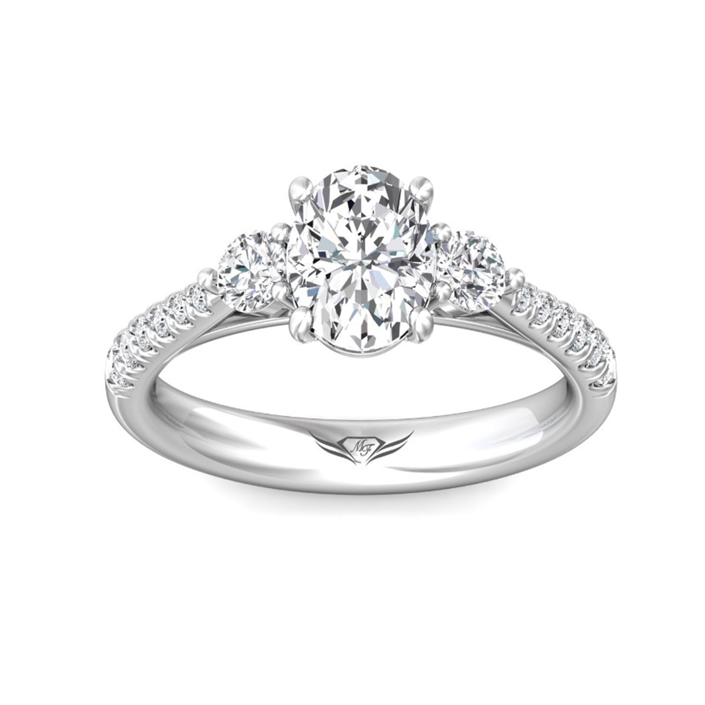 Three Stone & Pave Diamond Engagement Ring - 14K White Gold Wedding Band for Proposal, Anniversary & Special Occasions