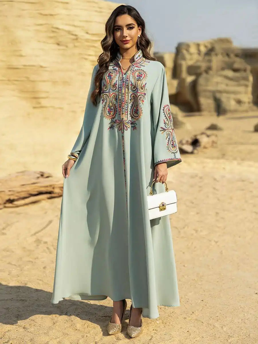 Elegant Rope Embroidery Wrinkle-Free Eid Caftan Dress for Women - Perfect for Eid Celebrations, Weddings & Special Occasions