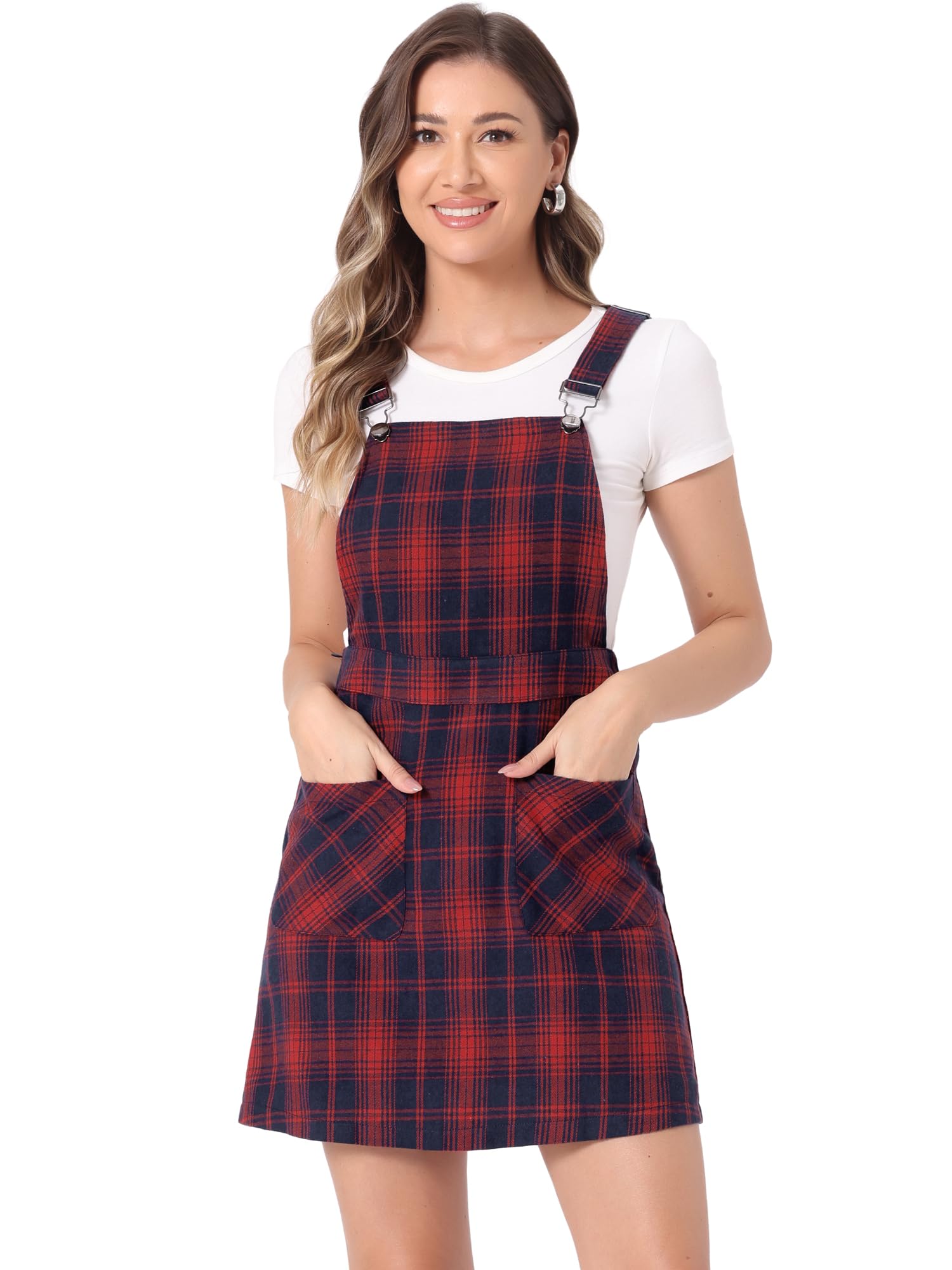 Allegra K Women's Adjustable Strap Plaid Print Above Knee Suspender Dress Skirt - Casual Outfit for Spring, Summer & Fall | Perfect for Date Night, Office Wear & Weekend Outings
