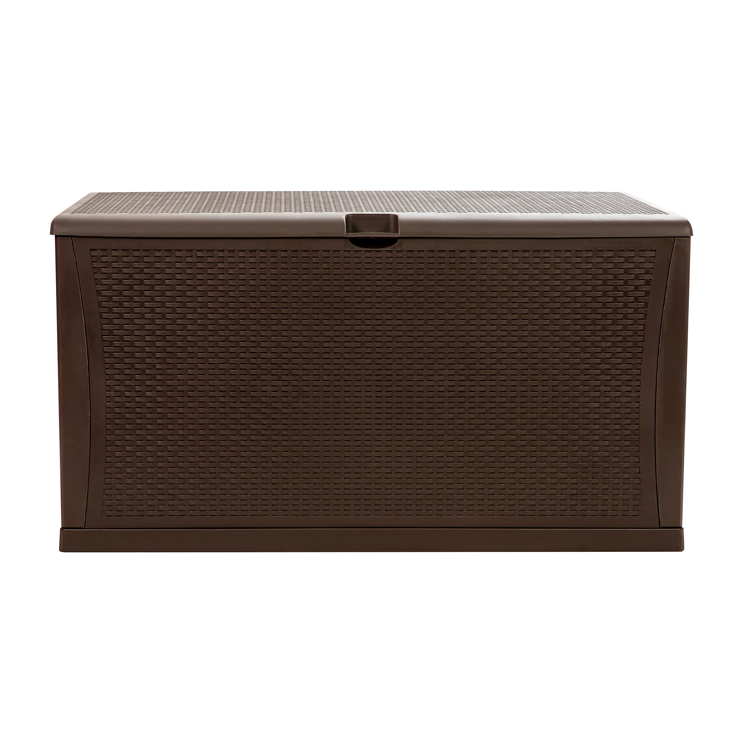 EMMA + OLIVER 120 Gallon Brown Plastic Deck Box - Outdoor Patio Storage Container for Cushions, Pool Toys & Garden Tools | Weatherproof Deck Organization Solution for Backyard, Porch & Poolside