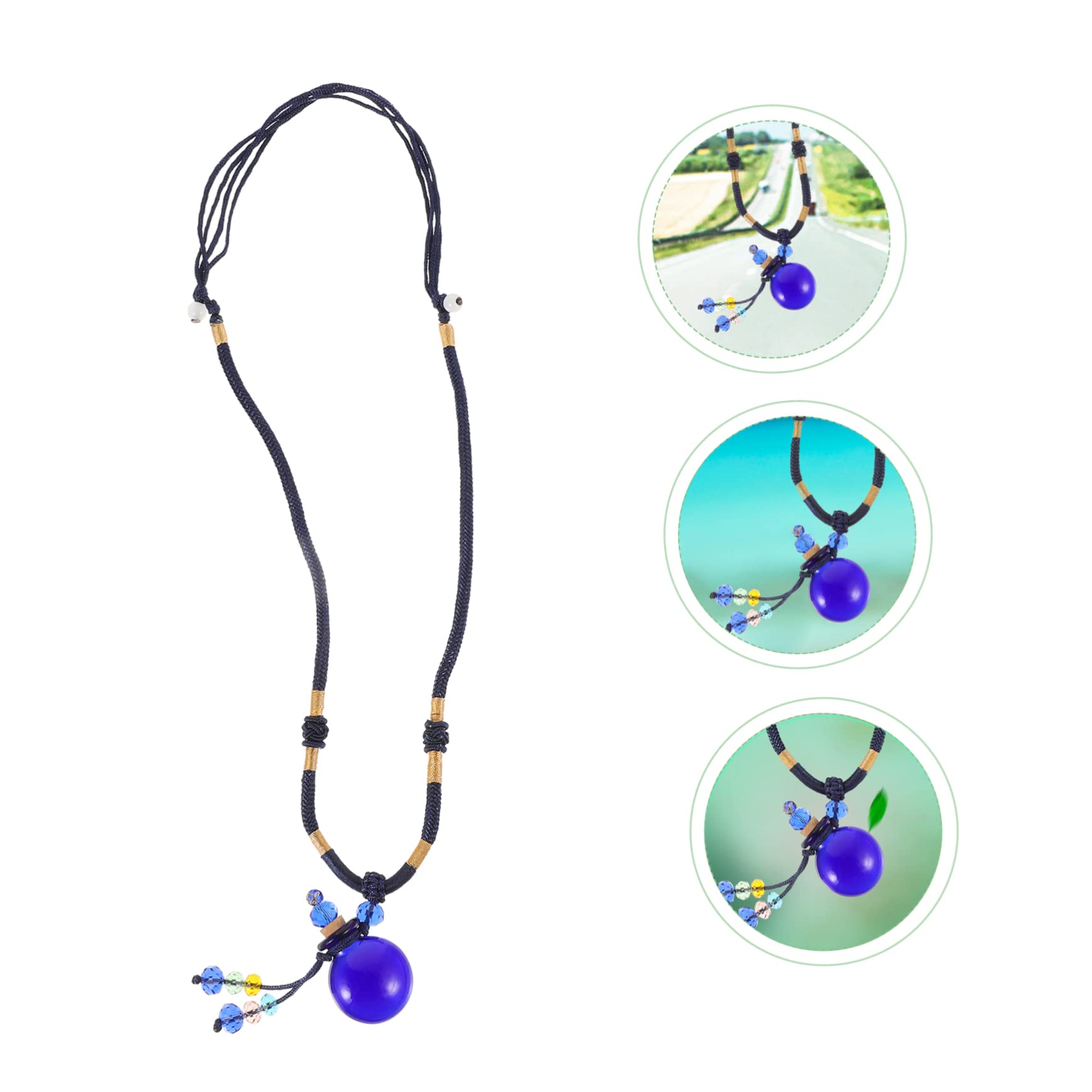 Minkissy 4-Piece Essential Oil Necklace Set - Aromatherapy Car Diffuser Hanging Accessories with Braided Rope for Rear View Mirror, Home & Office Decor, Glass Perfume Bottle Pendant for Stress Relief & Relaxation
