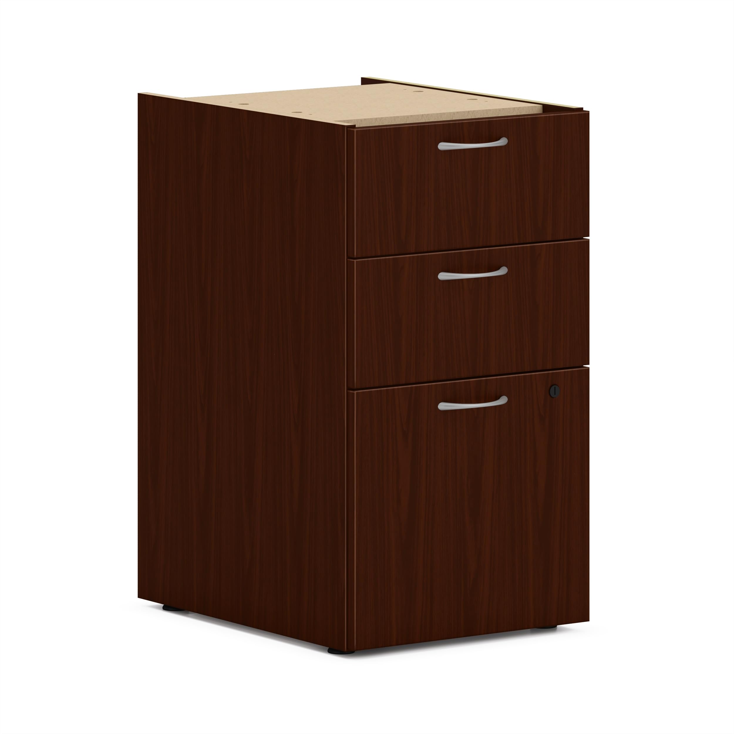 HON Mod Support Pedestal with 3 Drawers - Left or Right Side - Box/Box/File Storage - Legal/Letter Size - Traditional Mahogany Finish - 15