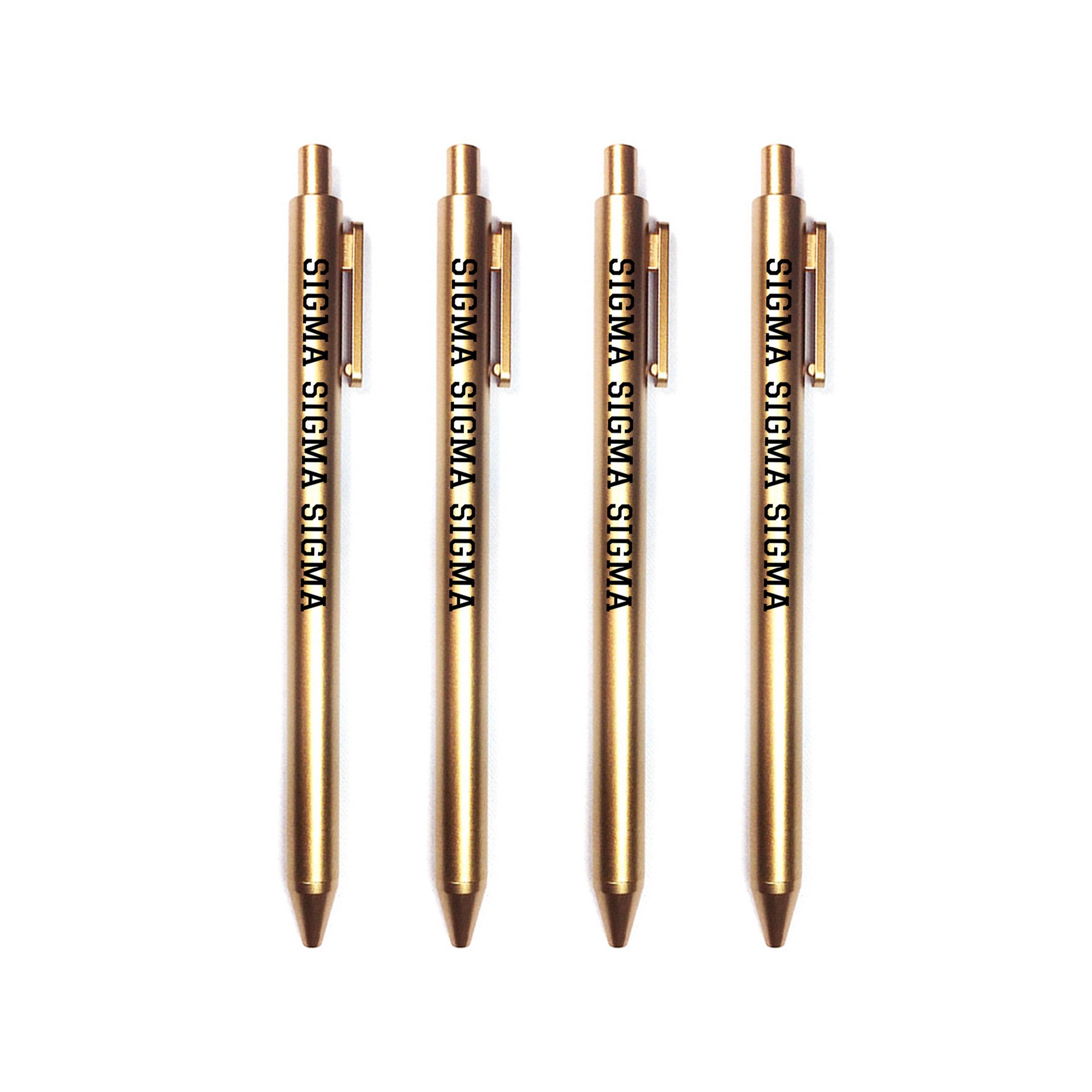 Sigma Sigma Sigma Gold Pens with Black Block Font - 4-Pack Sorority Pens for Tri-Sigma Members - Perfect for Greek Life, Study Notes, and Sorority Events
