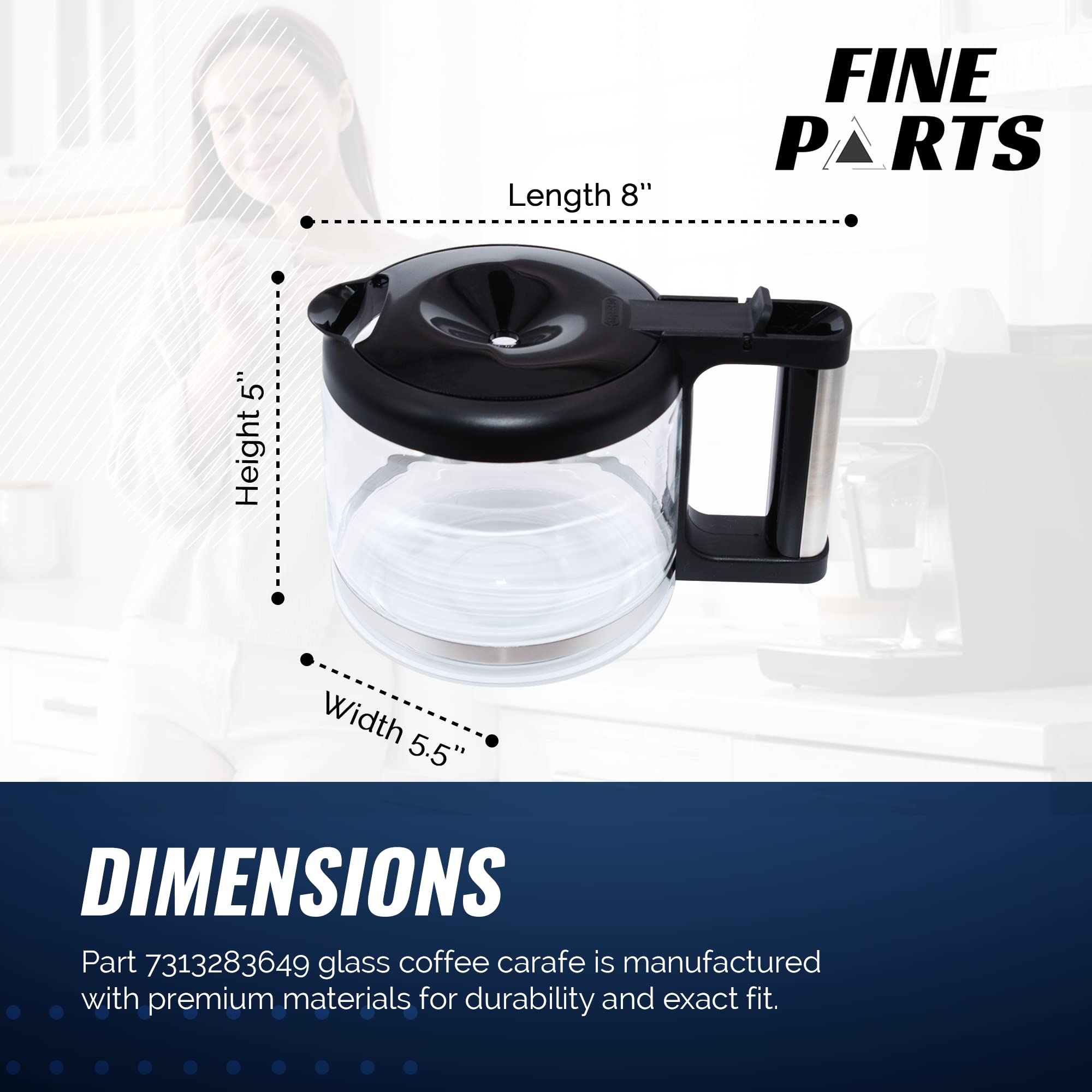 FineParts Replacement Glass Coffee Carafe for DeLonghi Espresso Maker - Model 7313283649 / AS00000675 - 10-Cup Capacity - Perfect for Home & Office Coffee Brewing