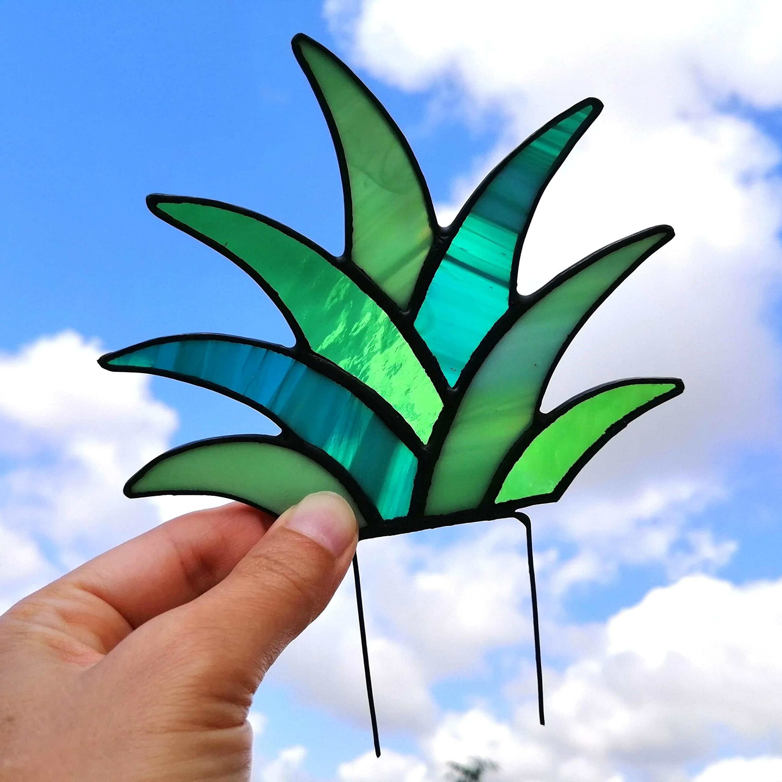 Handmade Stained Glass Succulent Stake - Agave Plant Decor for Indoor & Outdoor Gardens - Beautiful Sun Catcher for Windows, Patios, and Home Decor