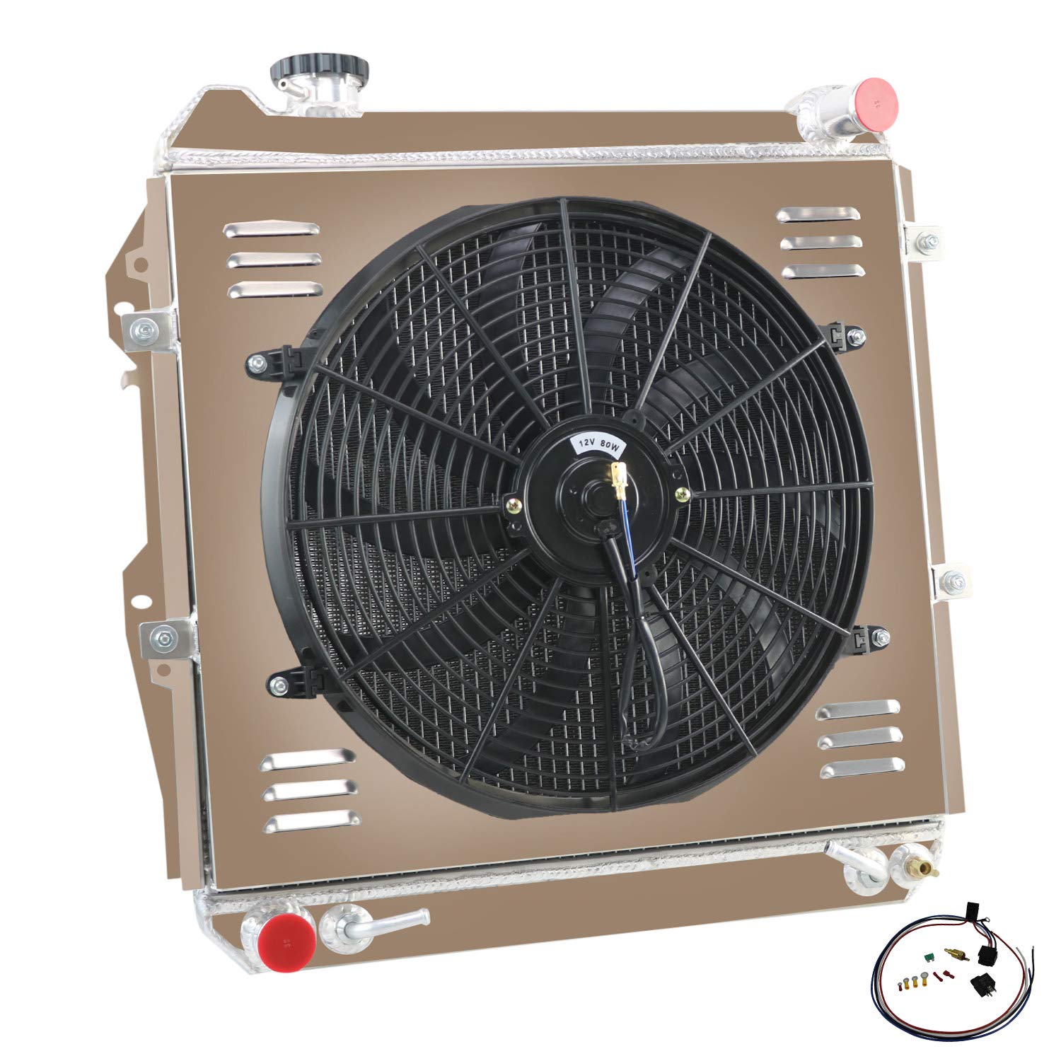 AlloyWorks 4-Row Full Aluminum Radiator Shroud Fan Relay Kit - Compatible with 1988-1995 Toyota Pickup 4Runner SR5 DLX 3.0L V6 Engines (Downflow Radiators, AT, 23.5